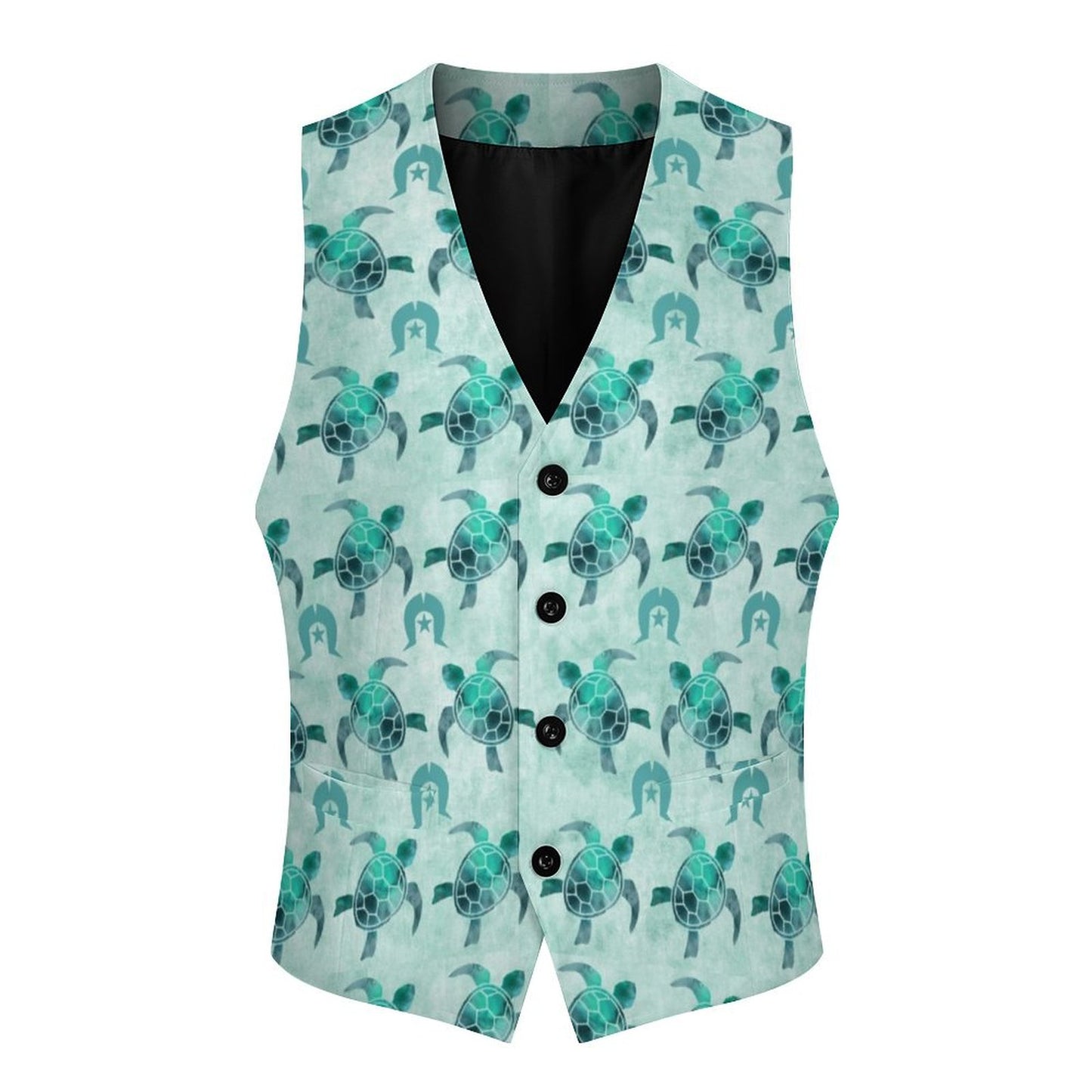 Aqua Turtle Pattern on Men's Sleeveless Suit Vest