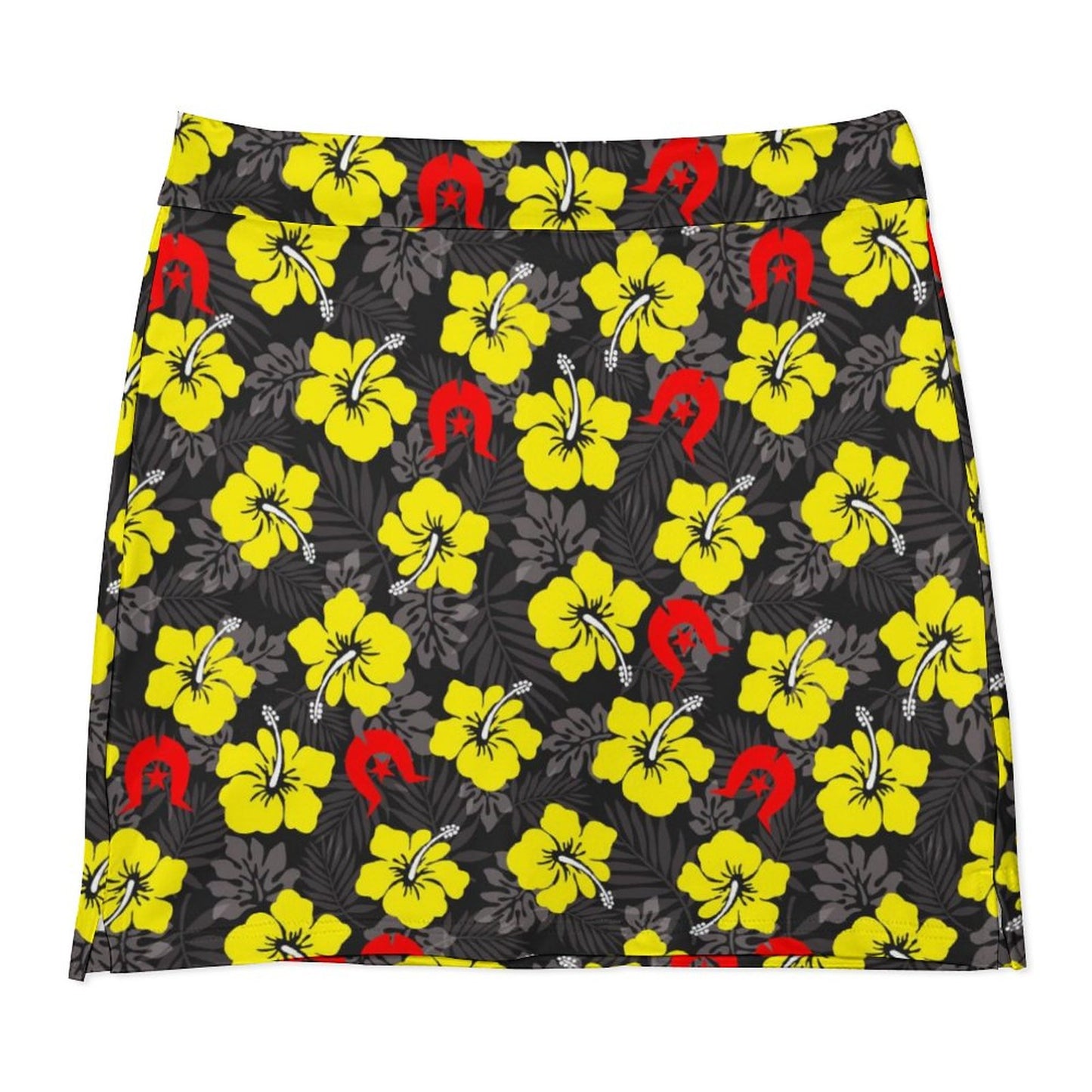 Royal yellow Hibiscus with Red Dhari on Anti-peep Skort with Pocket AMQ