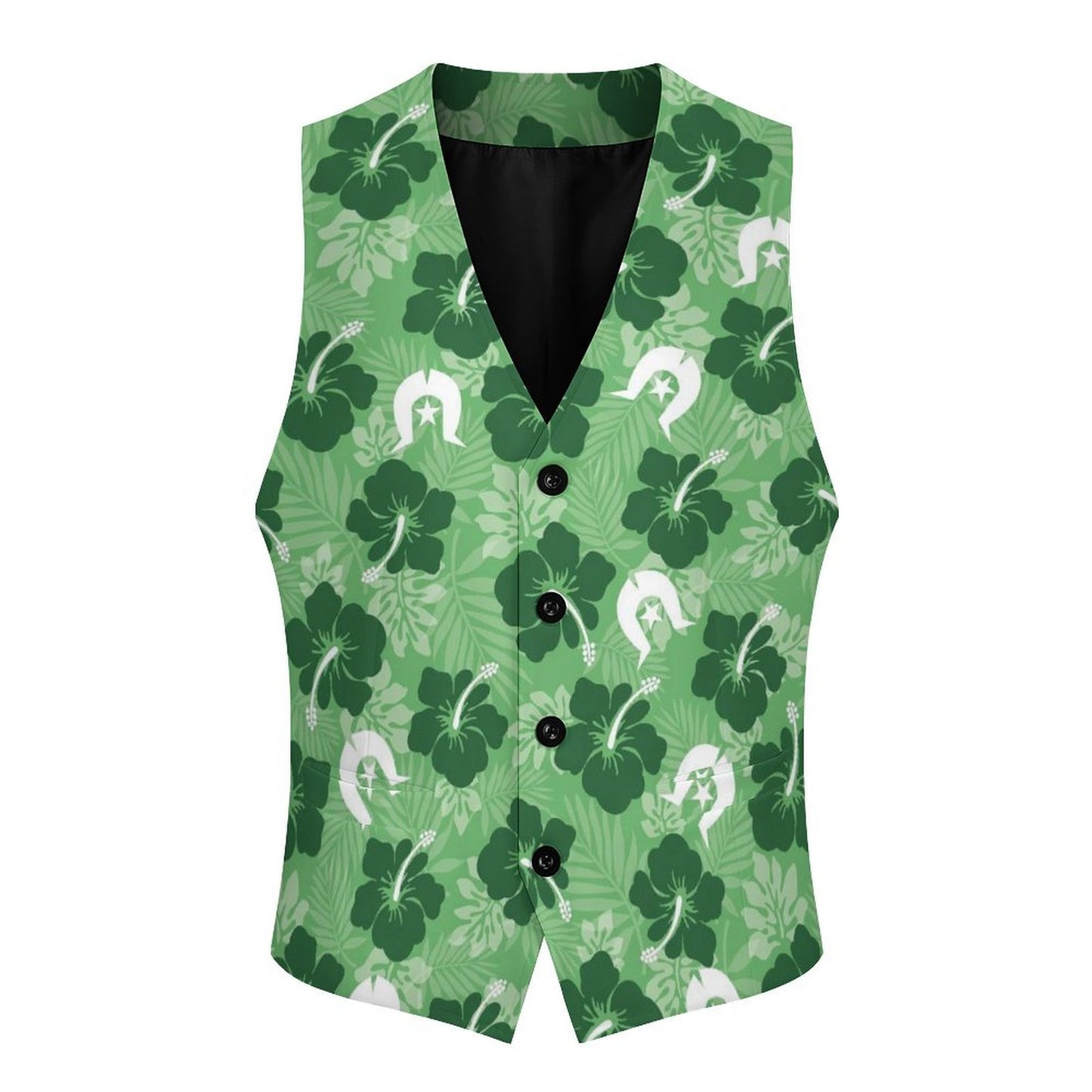 Hibiscus flowers with Dhari (Sea Grass Green) on Men's Sleeveless Suit Vest