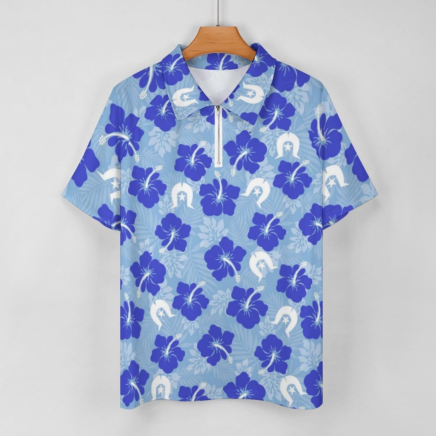 Hibiscus flowers with White Dhari (Sky blue) on Short Sleeved Sportswear Men's T Shirt