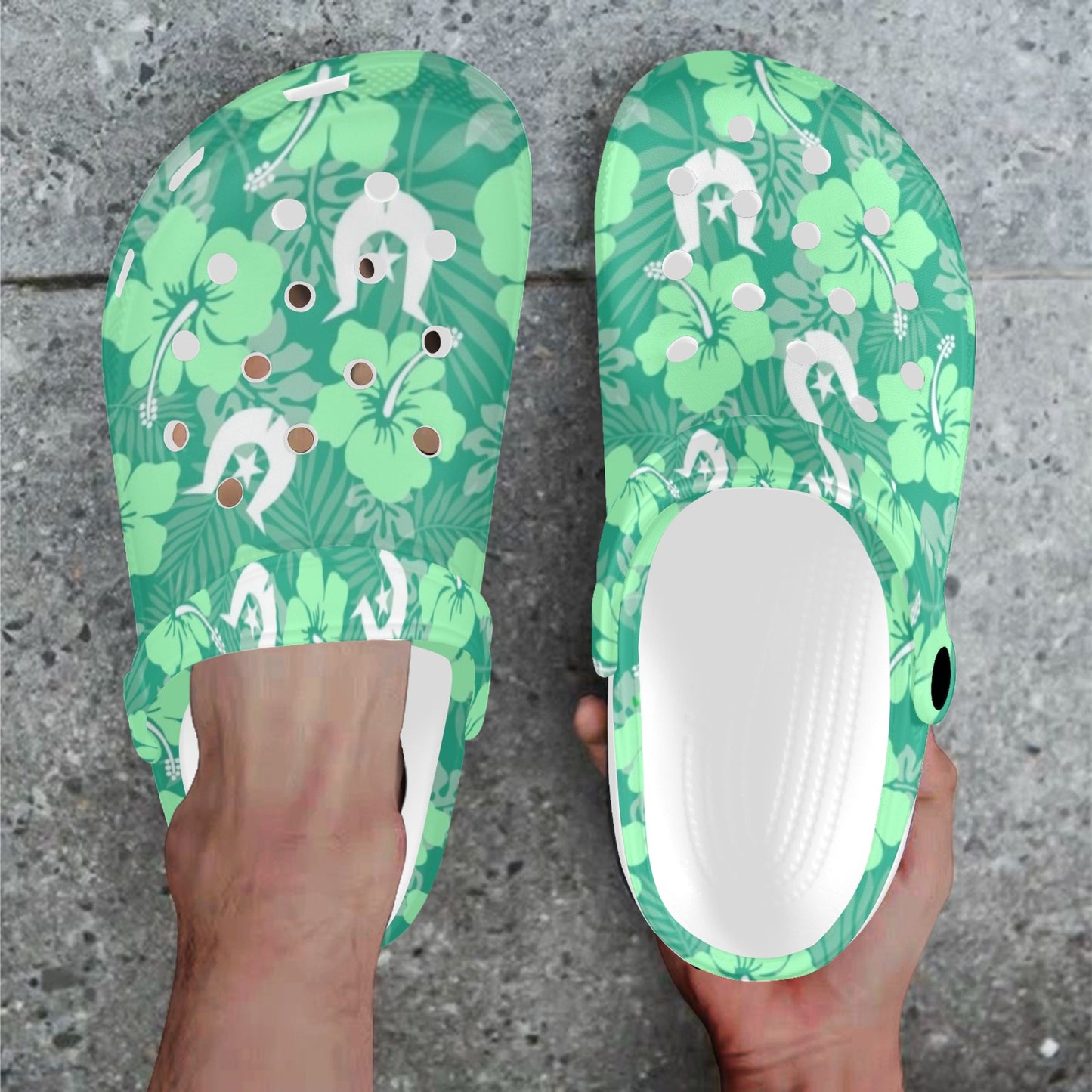 Hibiscus flowers with Dhari (Royal mint) on Adults Clogs