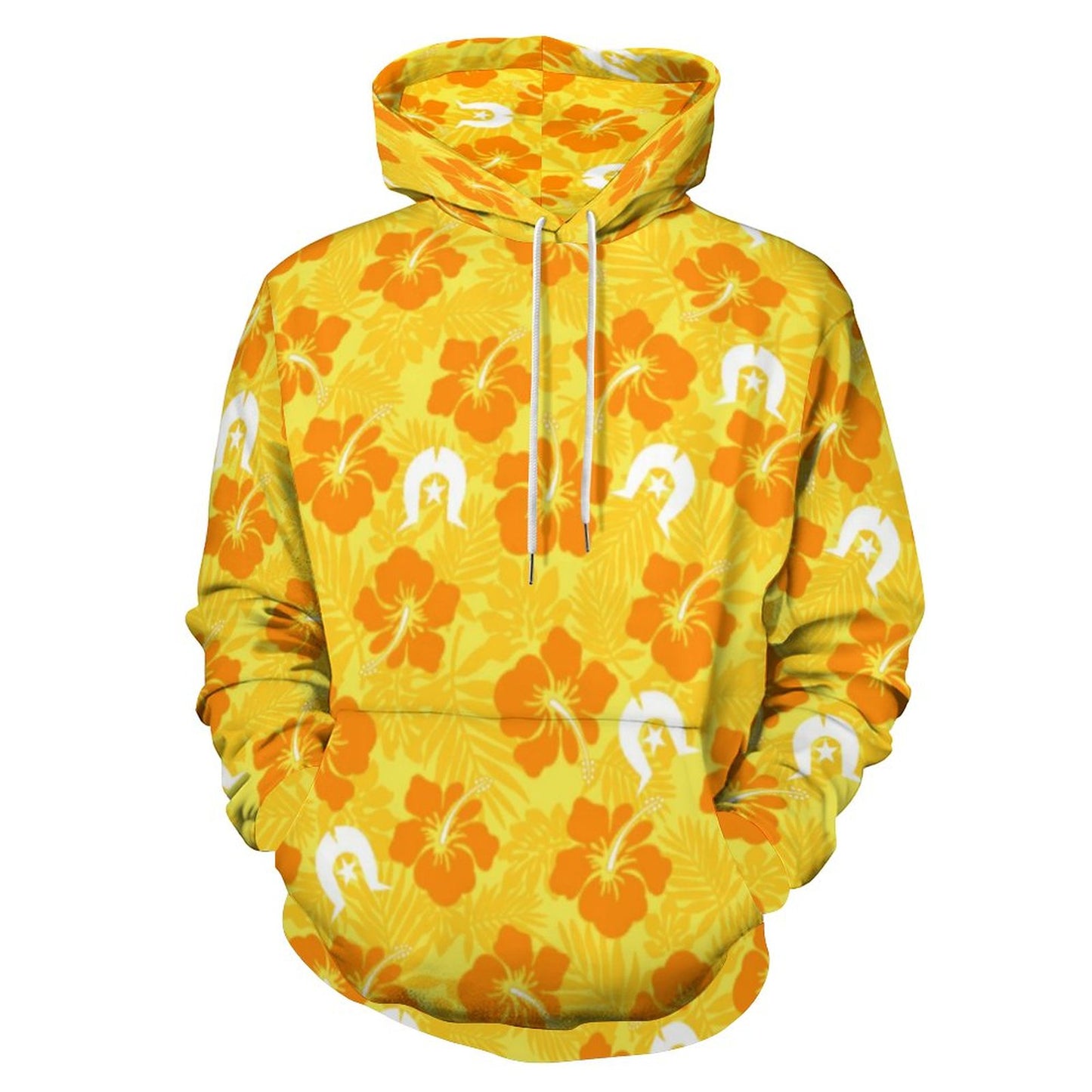 Hibiscus flowers with Dhari (Gold) on Men's Cool Hoodie with Double-layer Cap