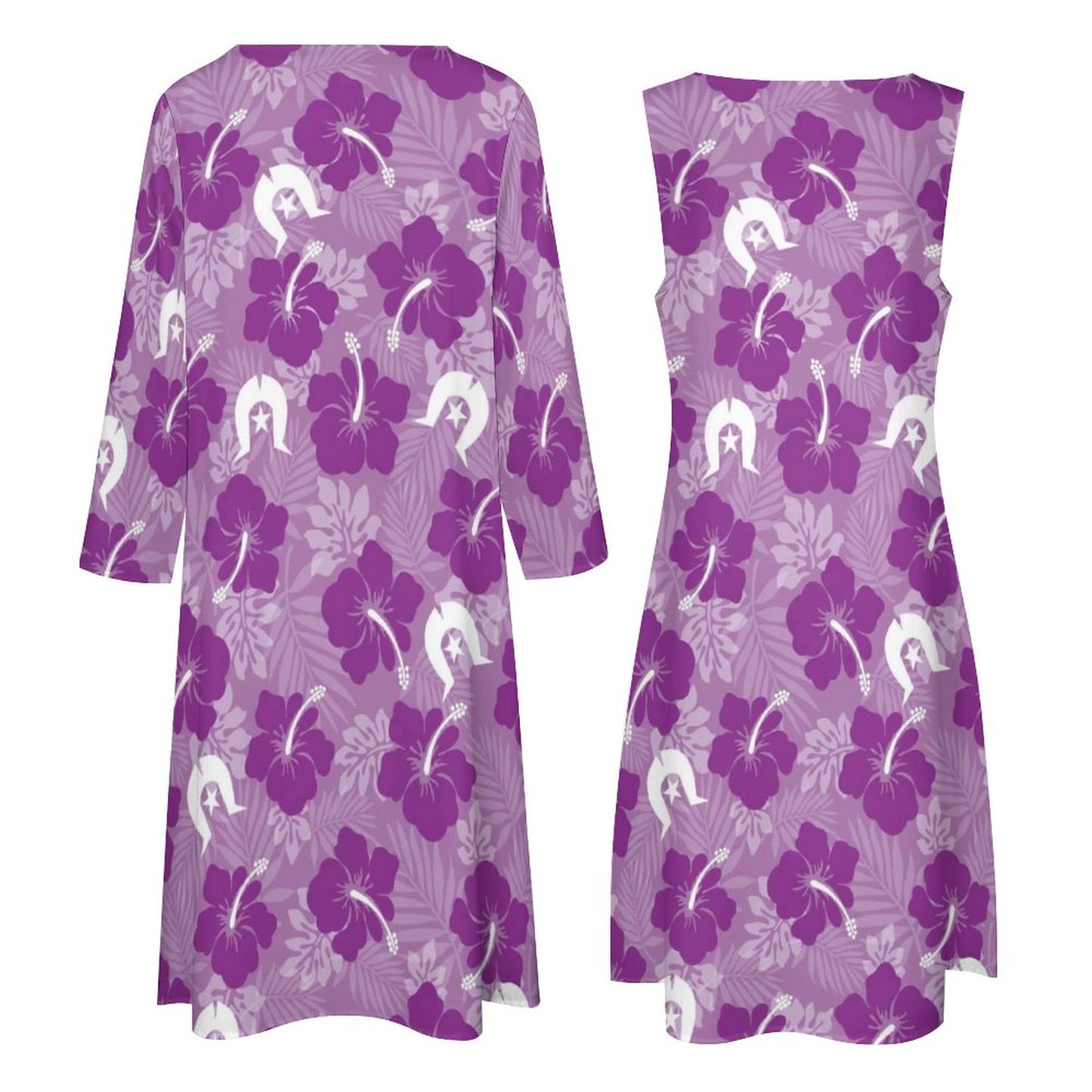 Hibiscus flowers with Dhari (Royal purple) on Long Dress Set