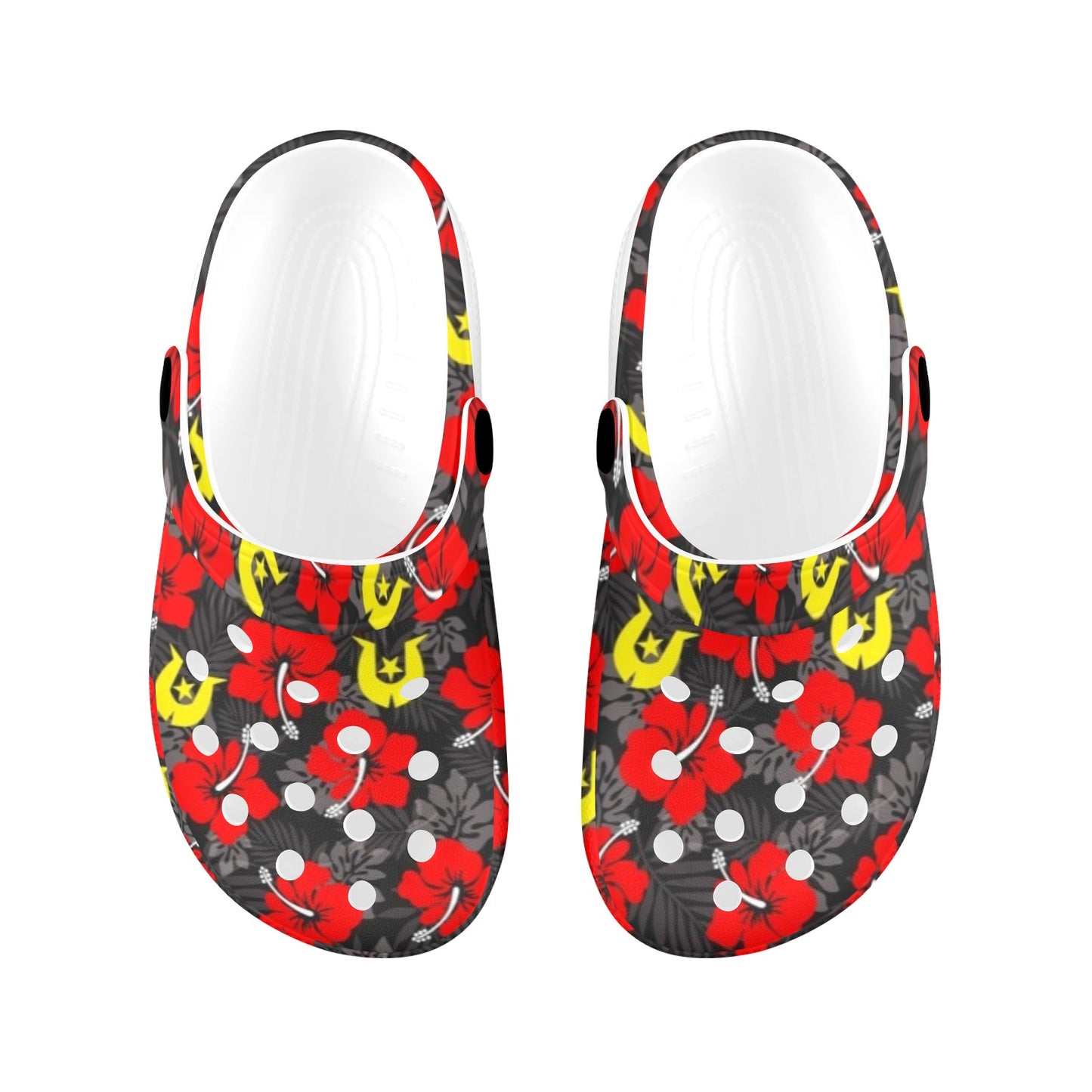 Royal Red Hibiscus with Yellow Dhari on Kids Clogs
