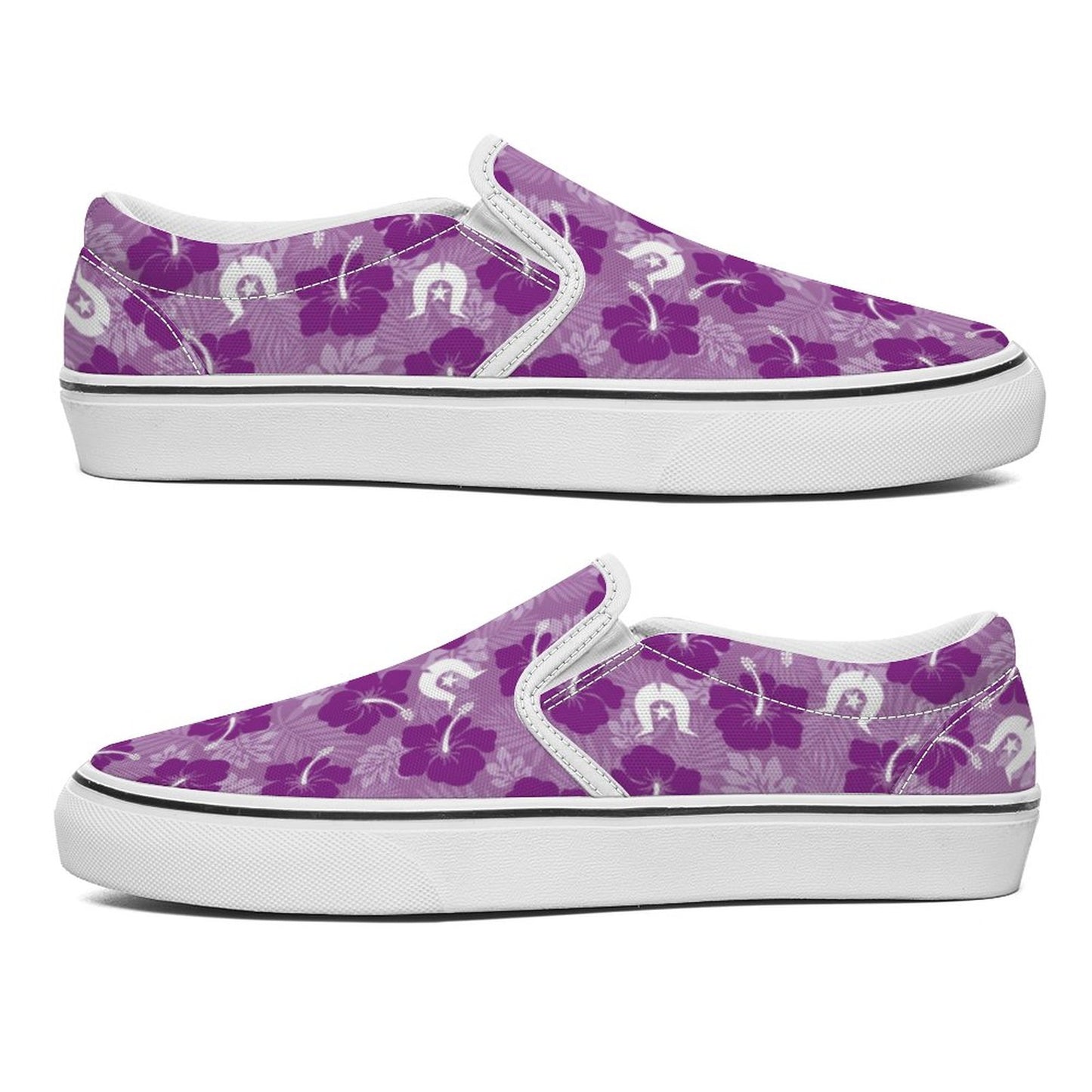 Hibiscus flowers with White Dhari (Royal purple) on Canvas Shoes for Teenagers
