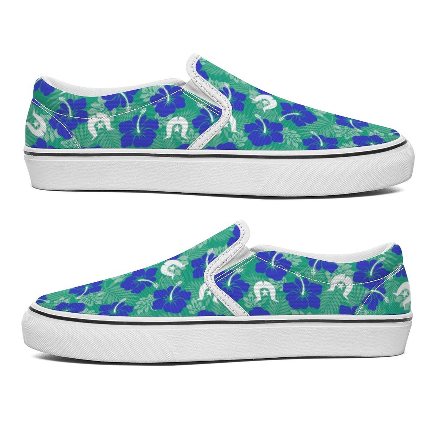Royal Blue Hibiscus flowers with Dhari on Canvas Shoes for Teenagers