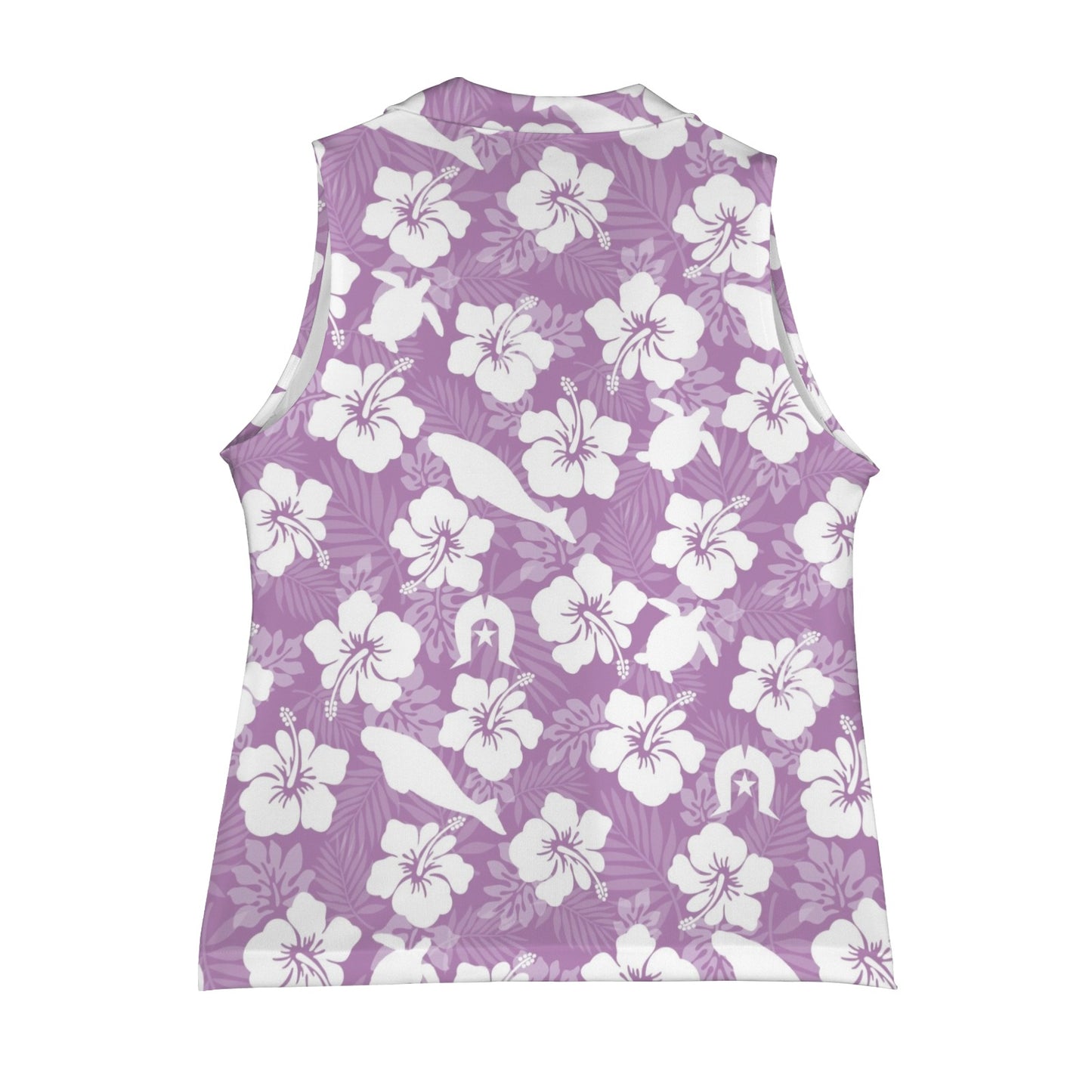 White Hibiscus flowers with Dugong, Turtle and Dhari on Women Sleeveless Suit Vest