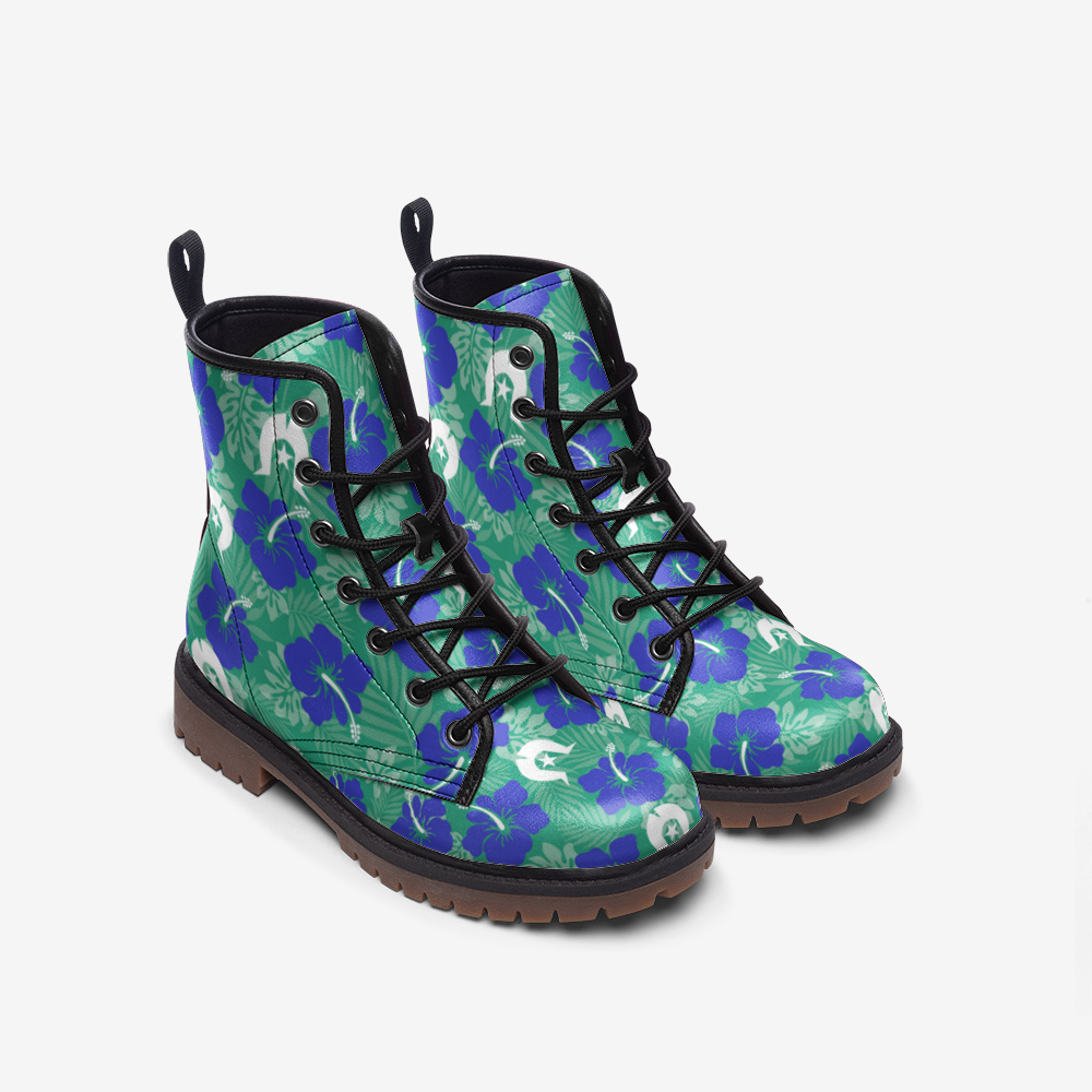 Royal Blue Hibiscus flowers with Dhari on Casual Leather Lightweight Boots