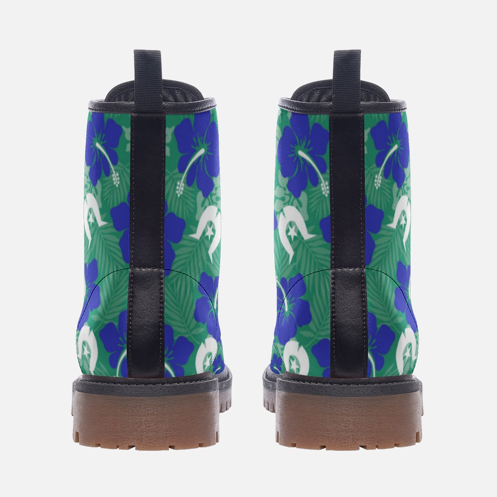 Royal Blue Hibiscus flowers with Dhari on Casual Leather Lightweight Boots