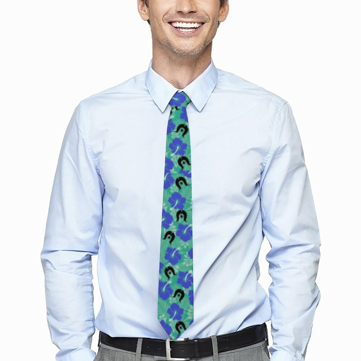 Royal Blue Hibiscus flowers with Black Dhari on Men's Formal Tie