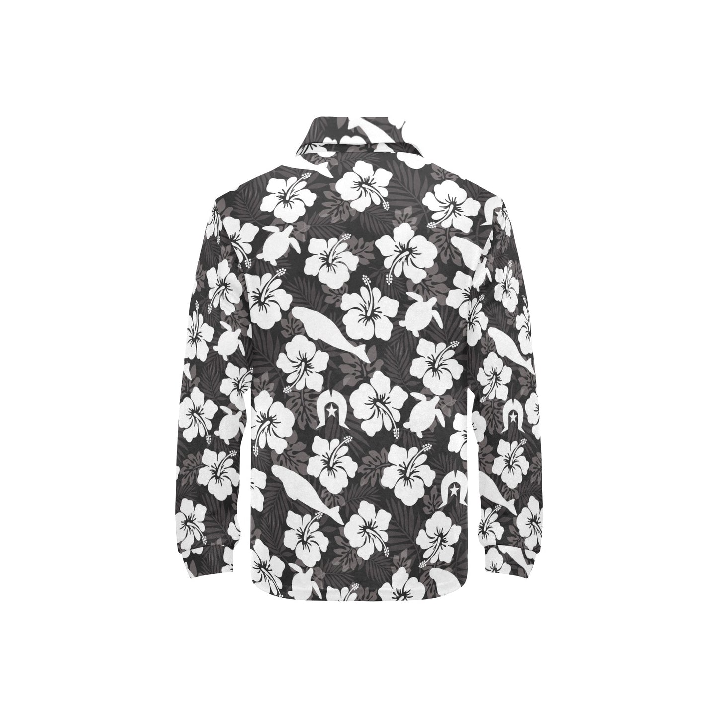 White Hibiscus with Dugong, Turtle and Dhari on Little Boys' Long Sleeve Polo Shirt