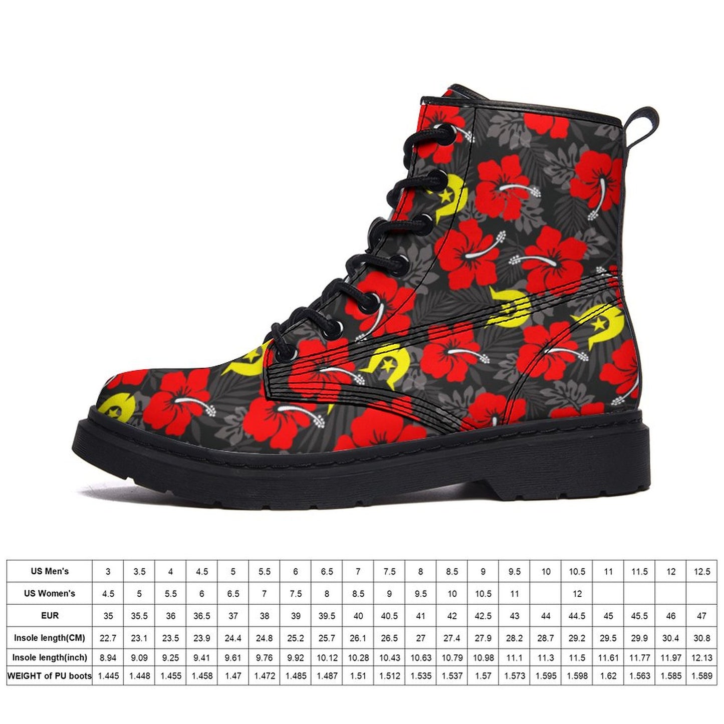 Royal Red Hibiscus with Yellow Dhari on Unisex Boots for Men and Women