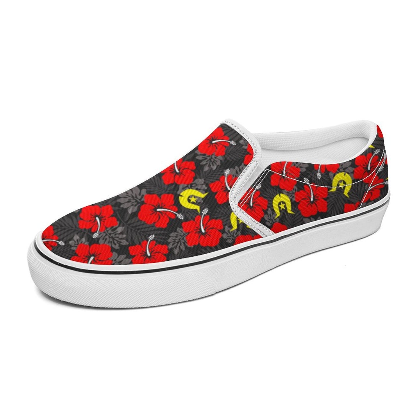 Royal Red Hibiscus with Yellow Dhari on Canvas Shoes for Teenagers