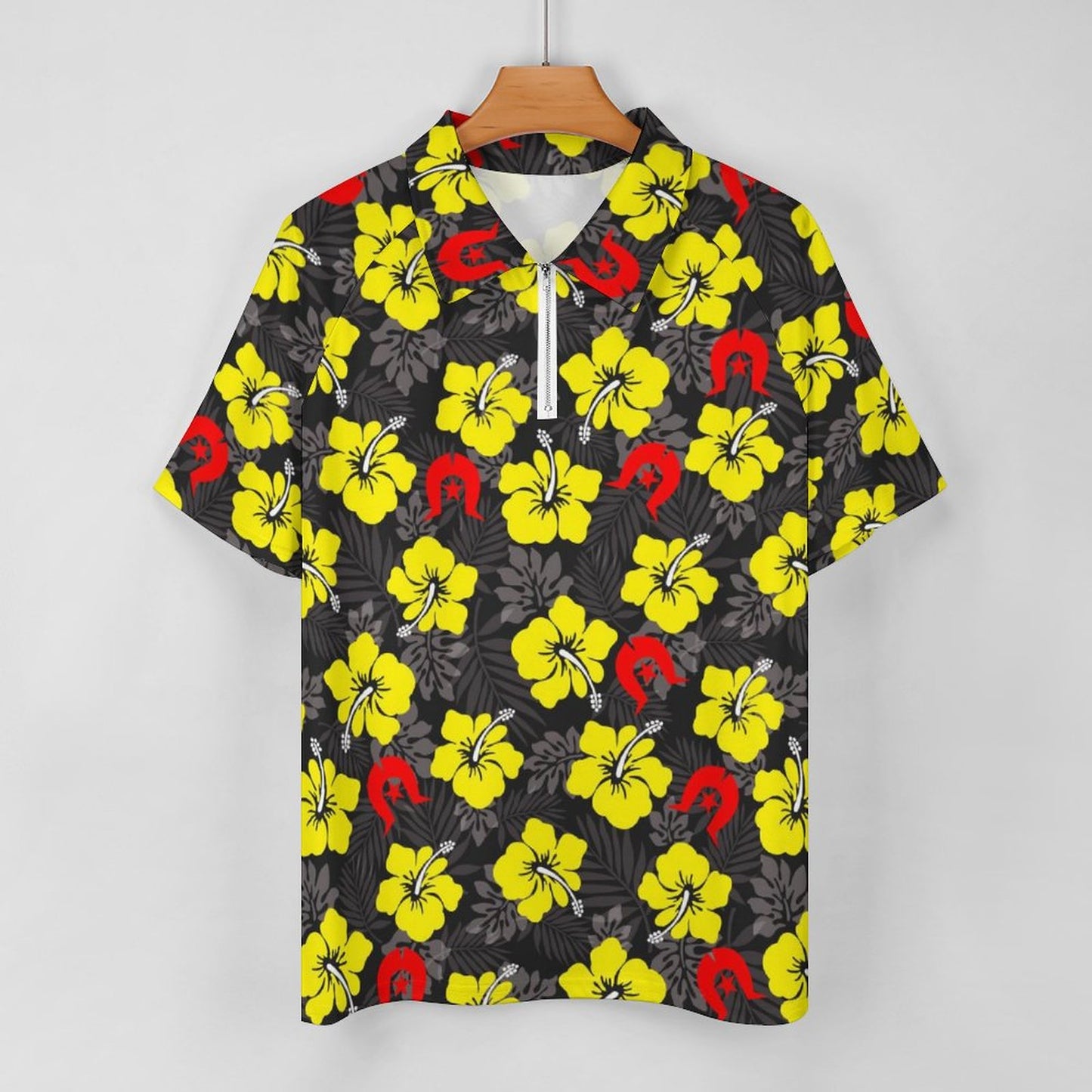 Royal yellow Hibiscus with Red Dhari on Short Sleeved Sportswear Men's T Shirt