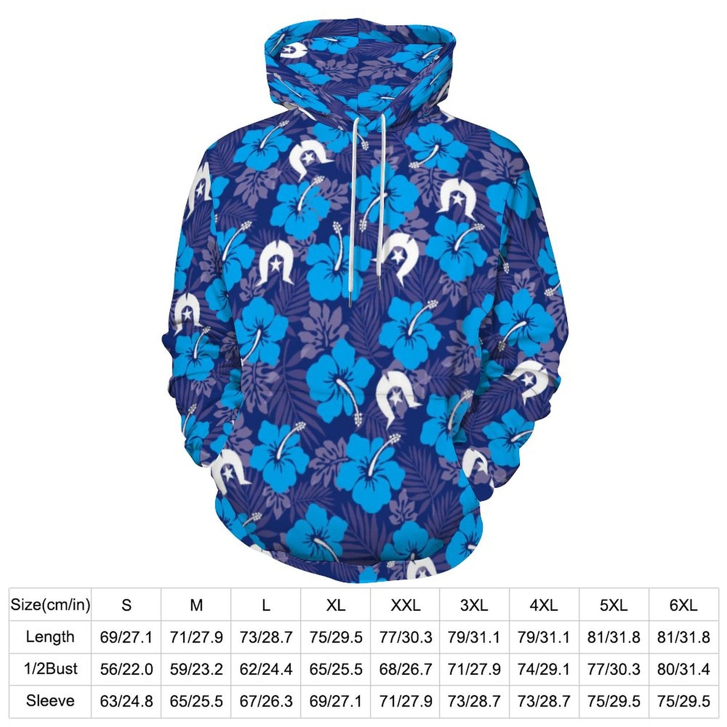 Hibiscus flowers with White Dhari (Royal blue) on Men's Cool Hoodie with Double-layer Cap