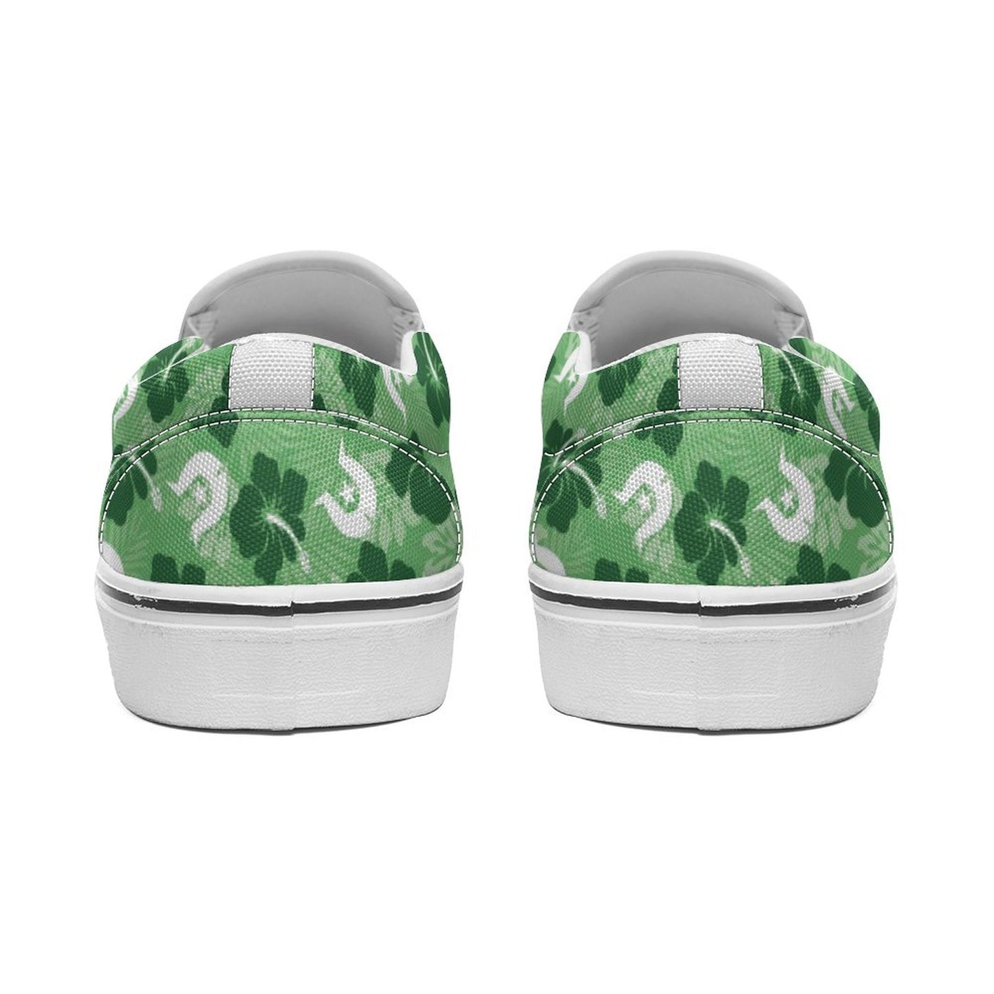 Hibiscus flowers with Dhari (Sea Grass Green) on Canvas Shoes for Teenagers