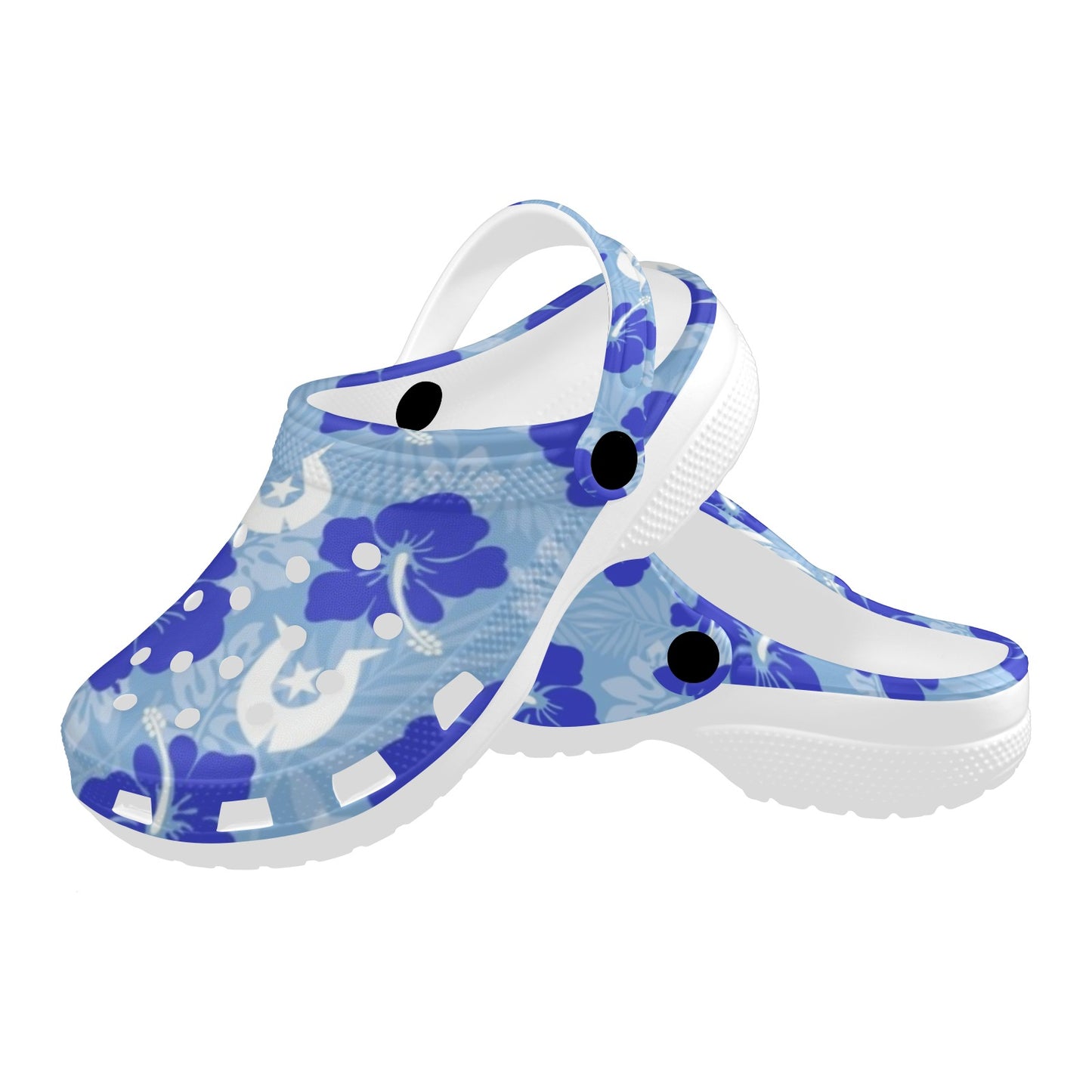 Hibiscus flowers with White Dhari (Sky blue) on Adults Clogs