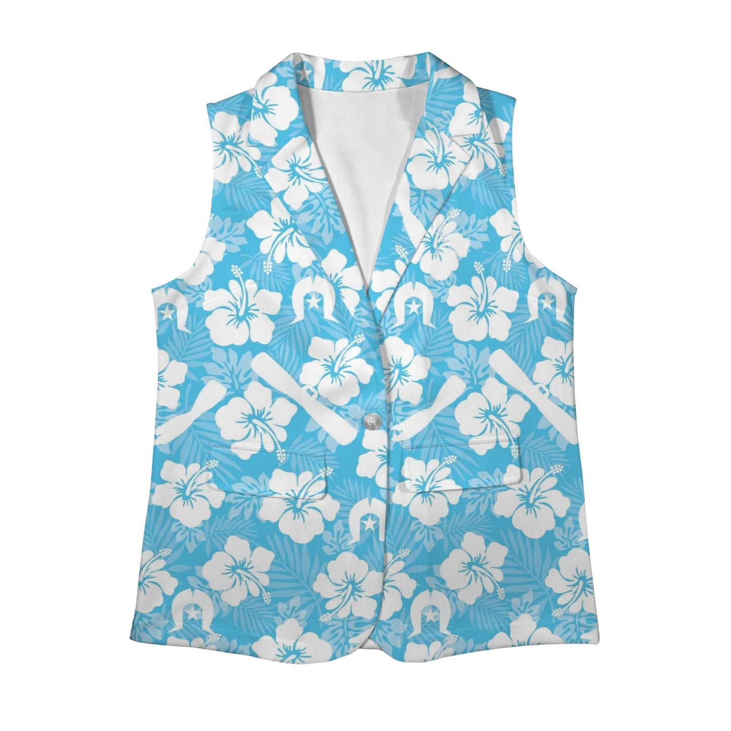 White Hibiscus flowers, Warup and Dhari on Women Sleeveless Suit Vest