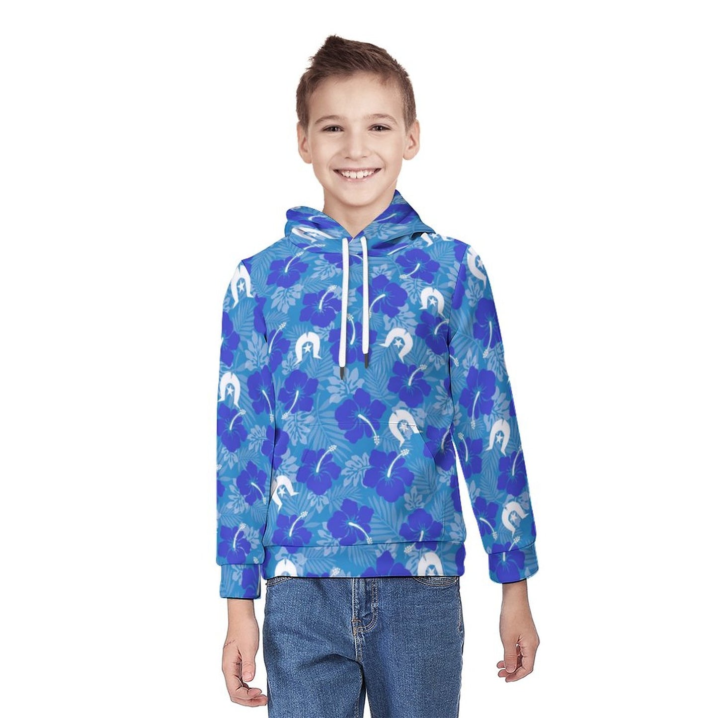 Hibiscus flowers with Dhari (Royal blue) on Youth's Hoodie