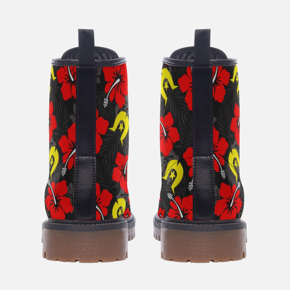 Royal Red Hibiscus with Yellow Dhari on Casual Leather Lightweight Boots