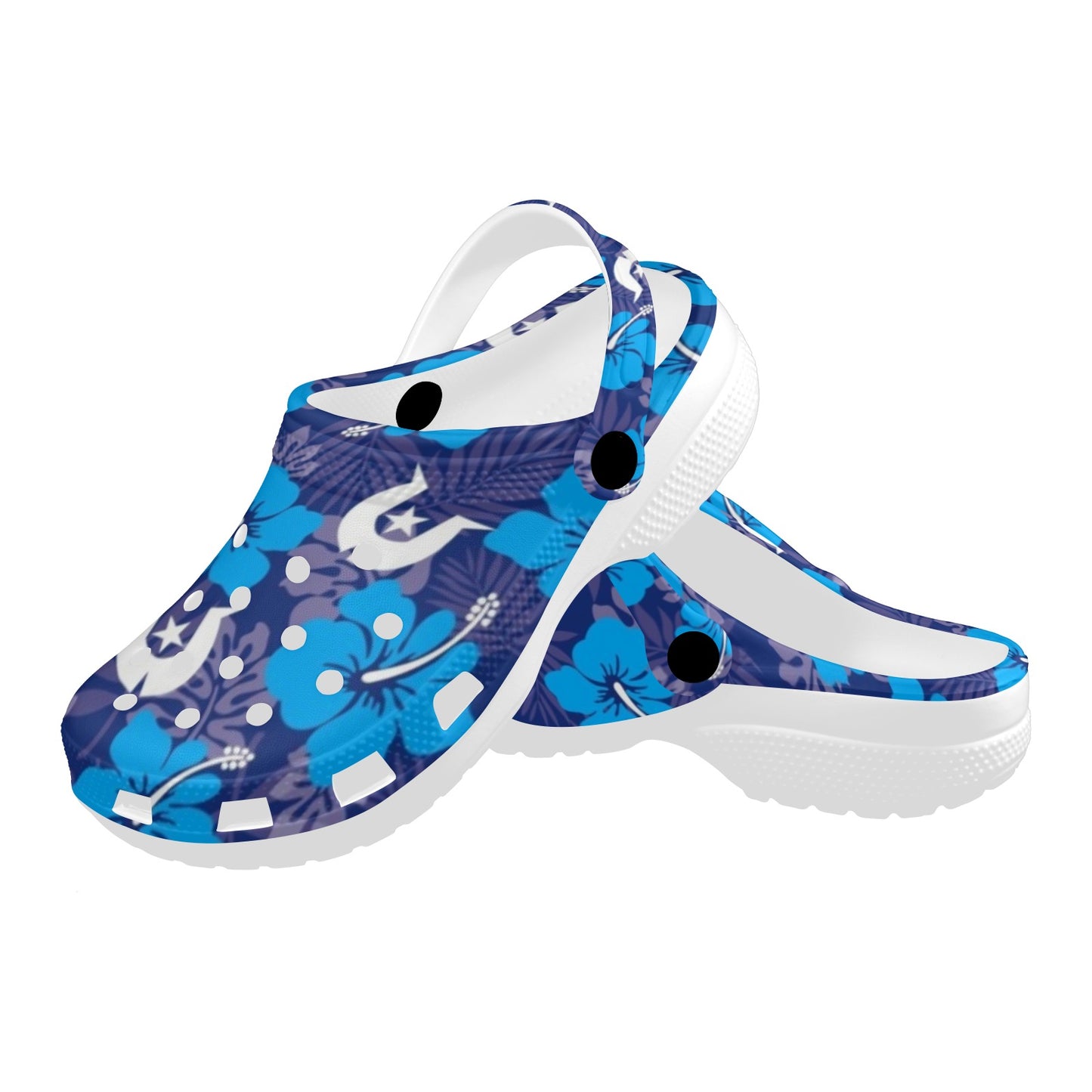 Hibiscus flowers with White Dhari (Royal blue) on Adults Clogs
