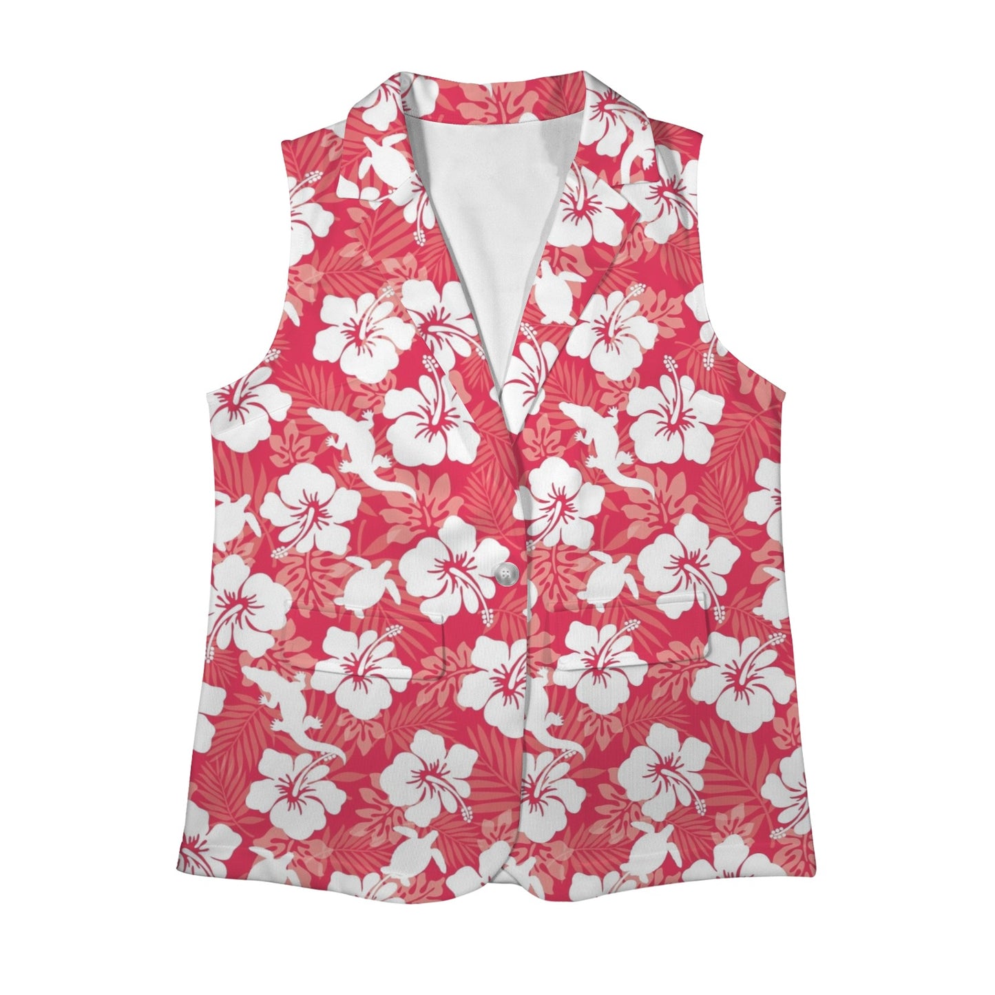 White Hibiscus flowers with Crocodile and Turtle on Women Sleeveless Suit Vest
