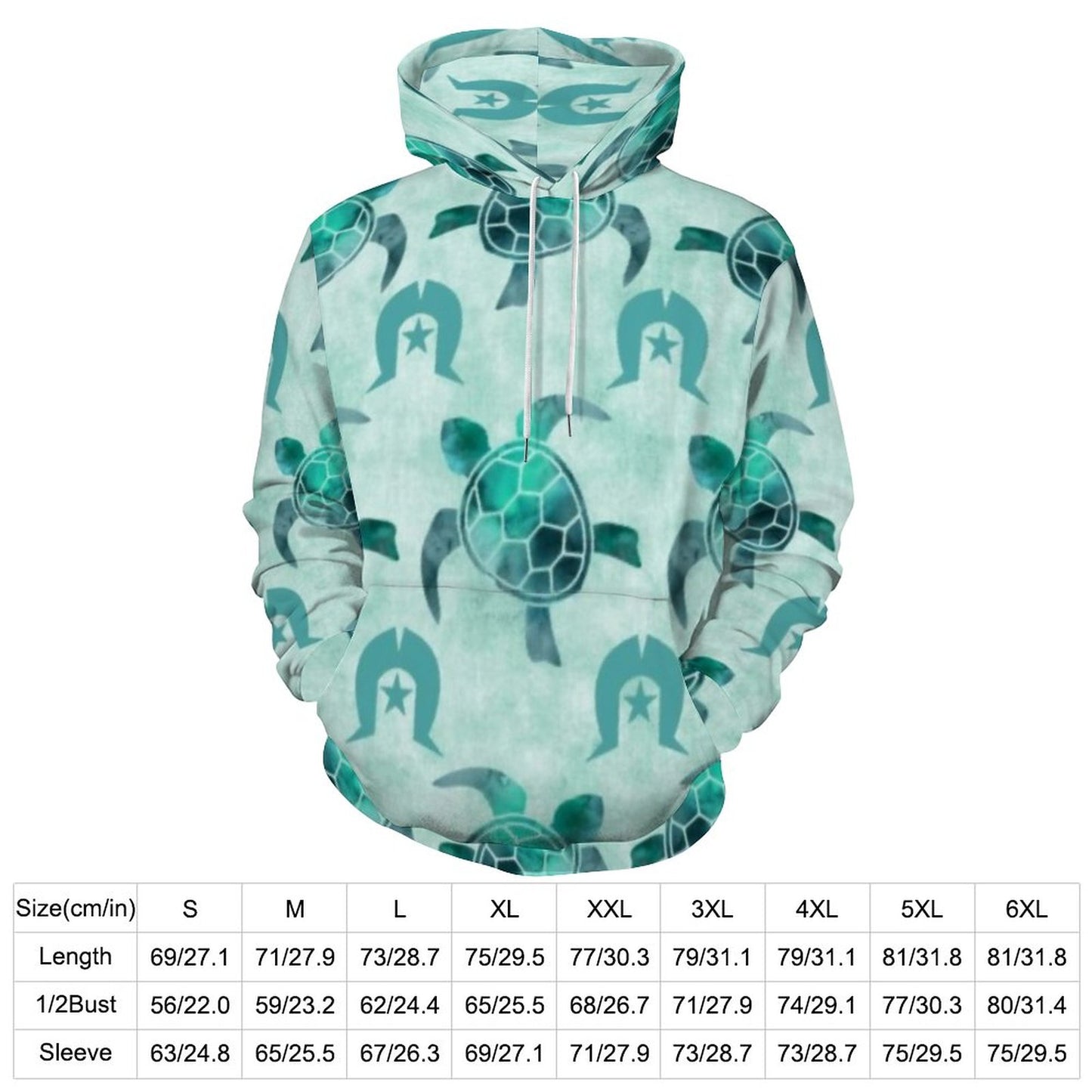 Aqua Turtle Pattern on Men's Cool Hoodie with Double-layer Cap