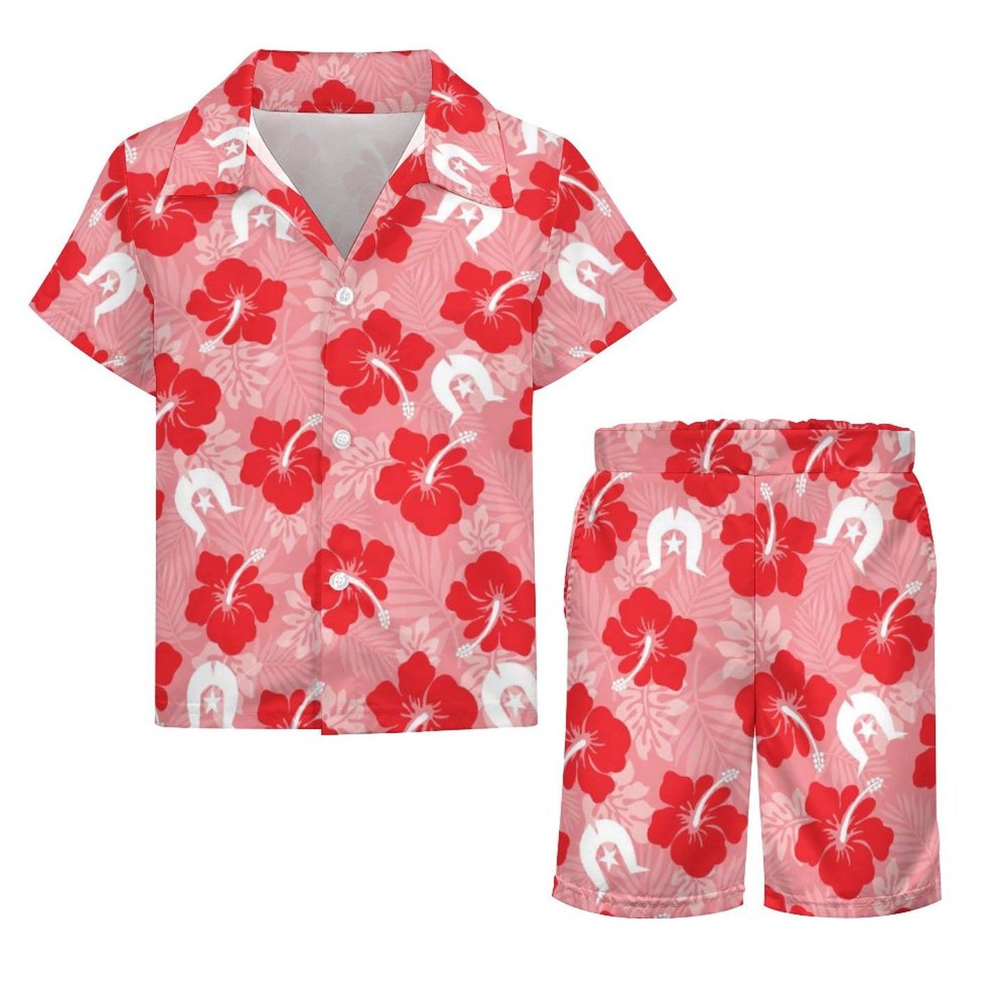 Hibiscus flowers with Dhari (Royal Pink) on Youth's/Kid's Casual Beach Outfit
