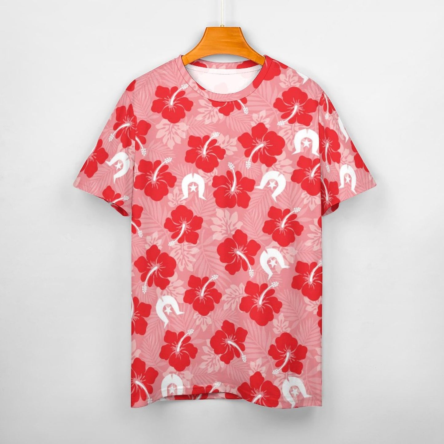 Hibiscus flowers with Dhari (Royal Pink) on Cotton Summer Short Sleeve T-Shirts for Women
