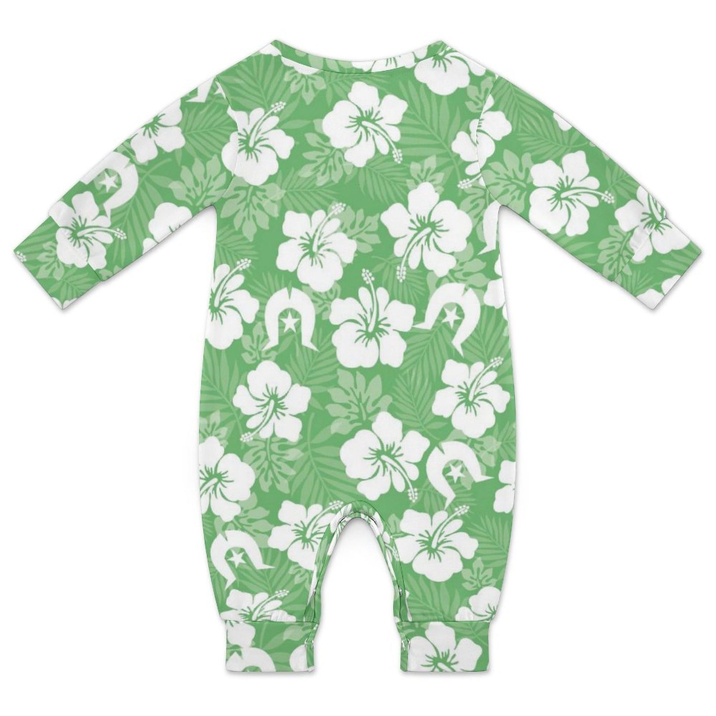White Hibiscus flowers with Dhari (Green) on Baby Romper QLR (All-Over Printing)