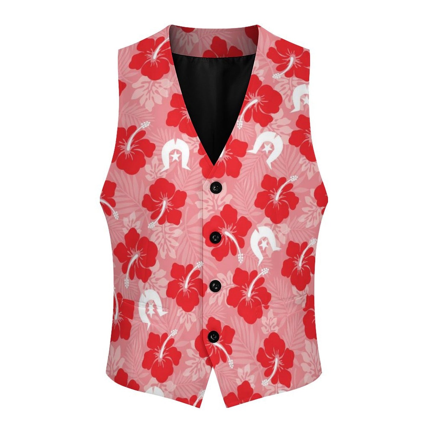 Hibiscus flowers with Dhari (Royal Pink) on Men's Sleeveless Suit Vest