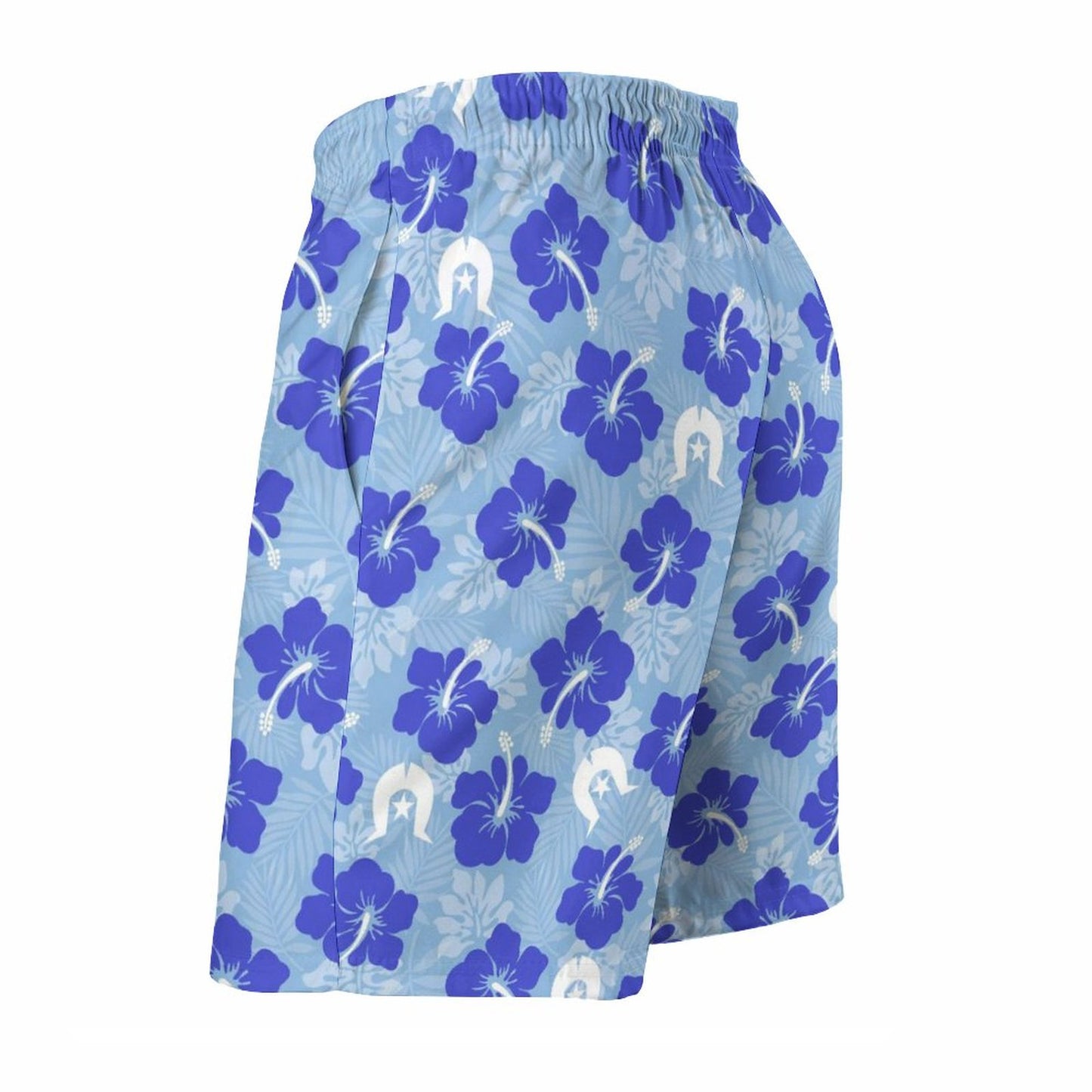 Hibiscus flowers with White Dhari (Sky blue) on Men's Board Shorts