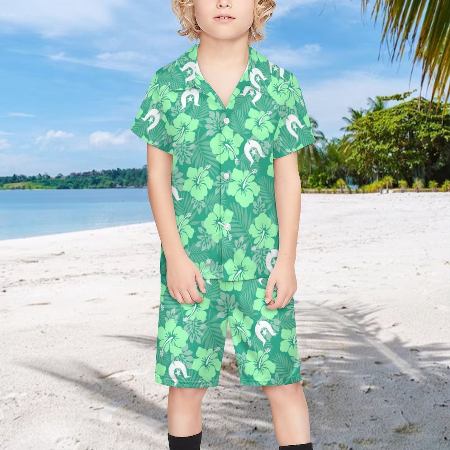 Hibiscus flowers with Dhari (Royal mint) on Youth's/Kid's Casual Beach Outfit