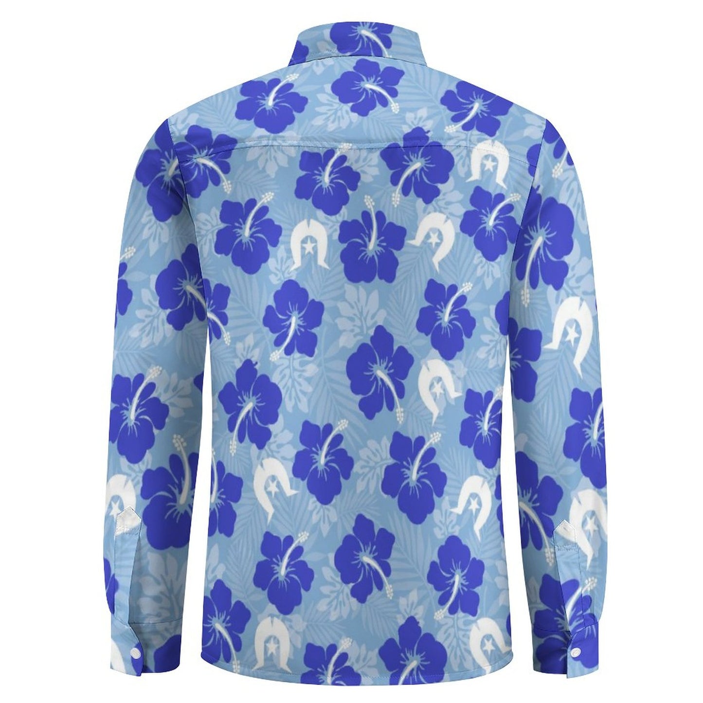 Hibiscus flowers with White Dhari (Sky blue) on Men's Long Sleeve Shirt