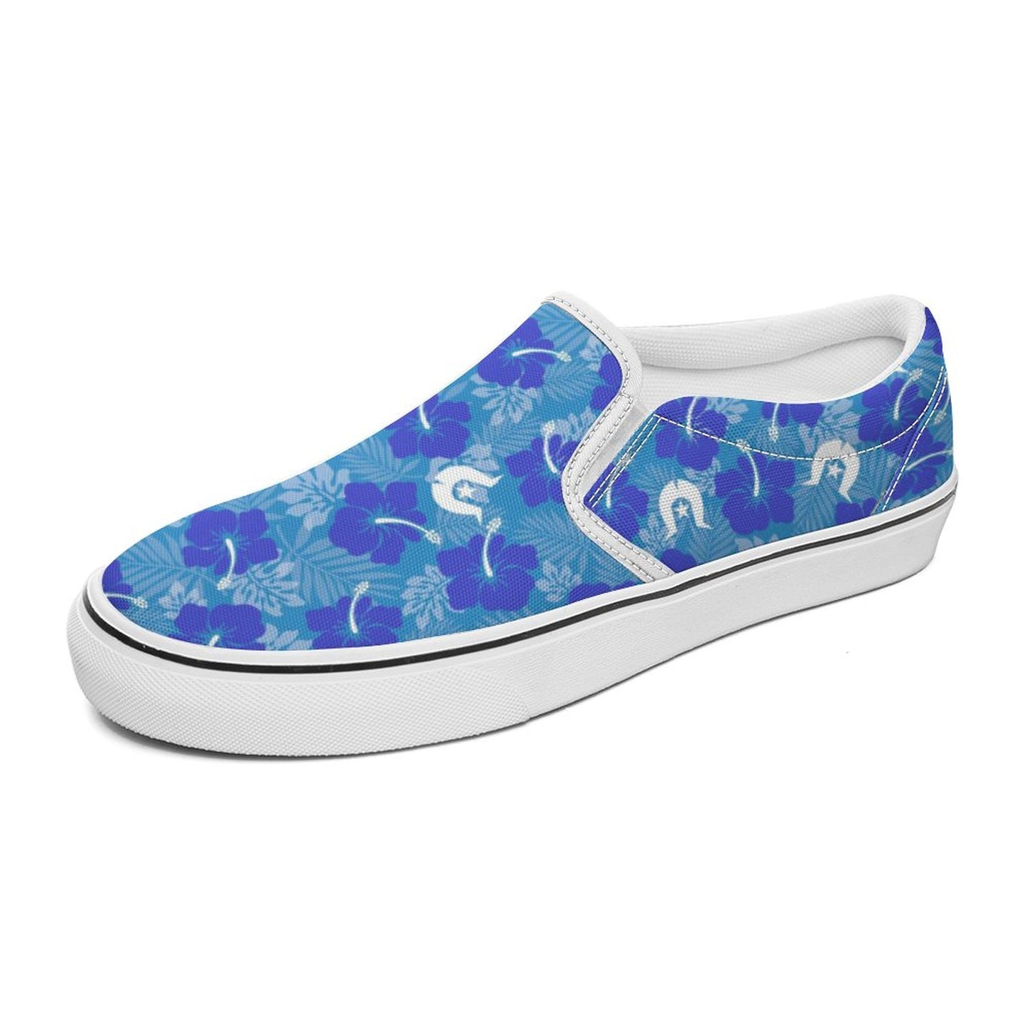 Hibiscus flowers with Dhari (Royal blue) on Canvas Shoes for Teenagers