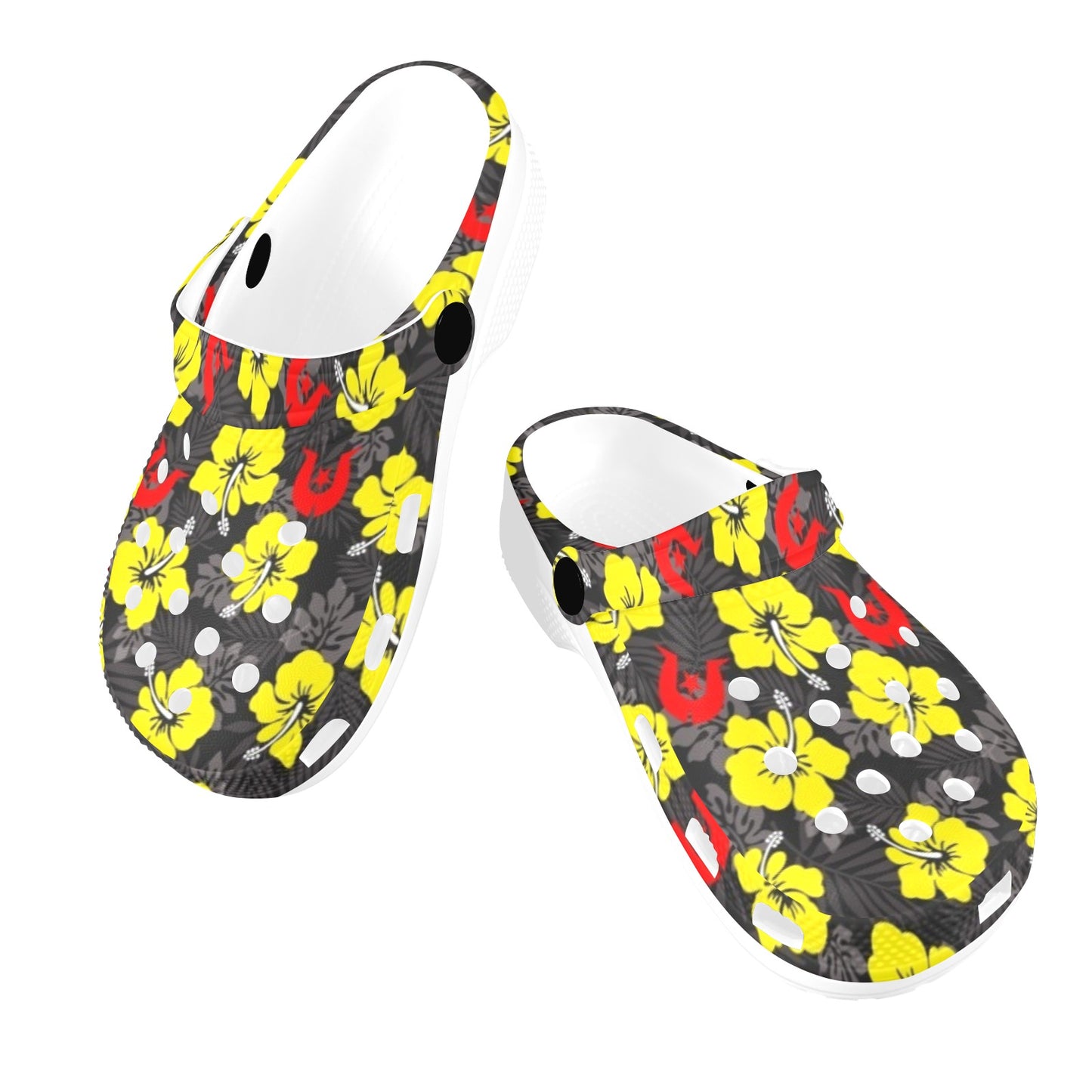 Royal yellow Hibiscus with Red Dhari on Kids Clogs