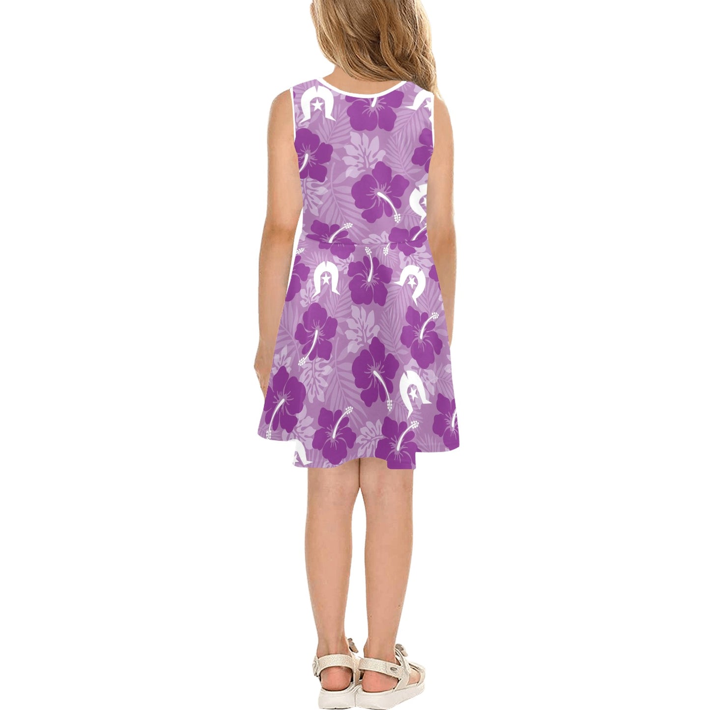 Hibiscus flowers with Dhari (Royal purple) on Girl's Sleeveless Sundress