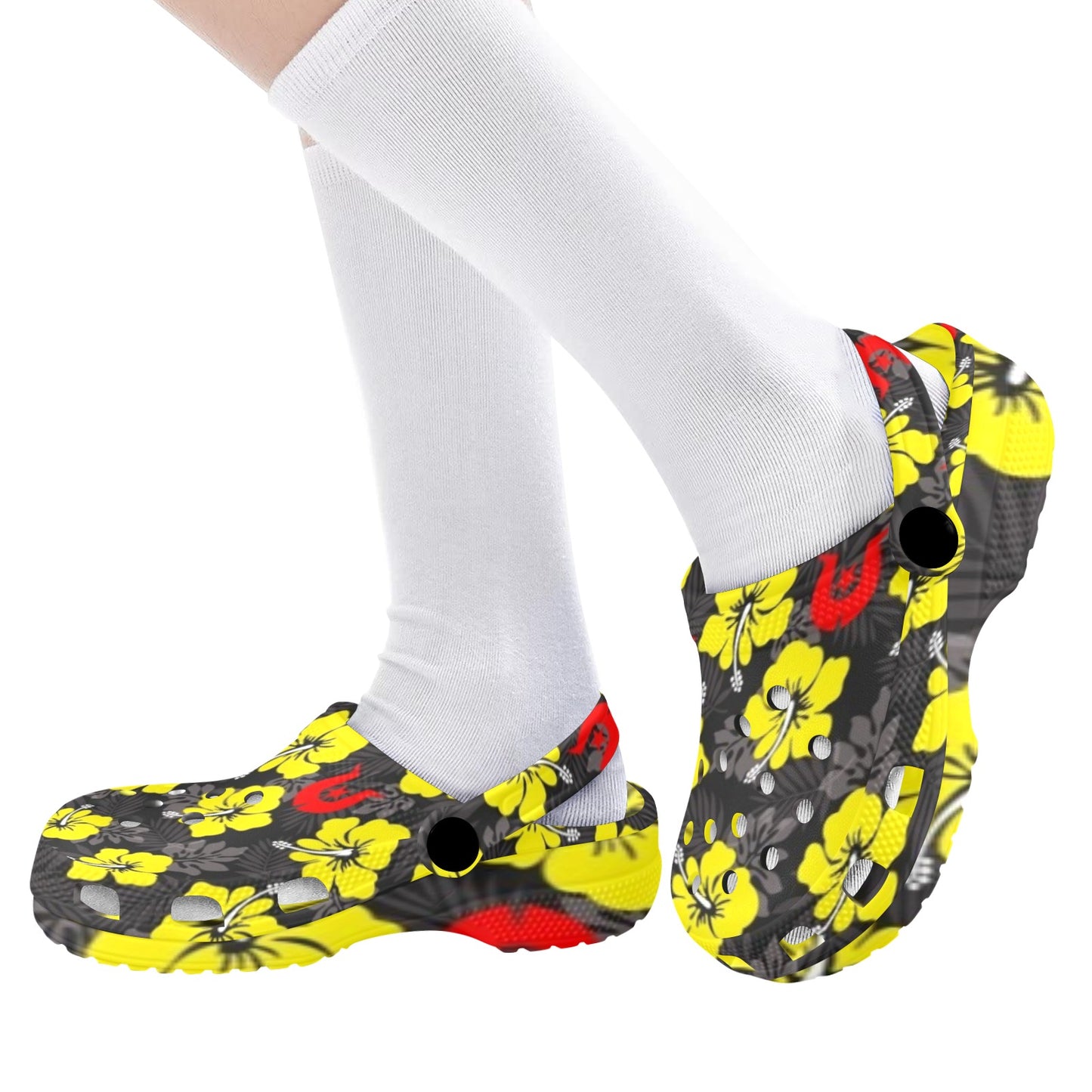 Royal yellow Hibiscus with Red Dhari on Kids Clogs