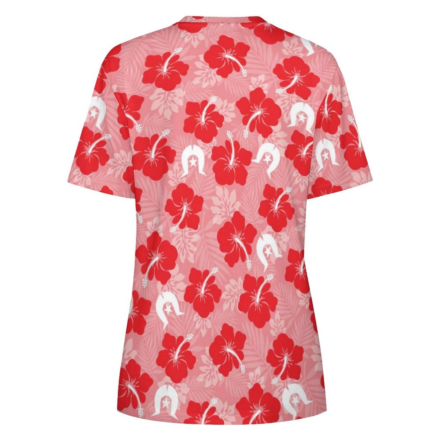 Hibiscus flowers with Dhari (Royal Pink) on Cotton Summer Short Sleeve T-Shirts for Women