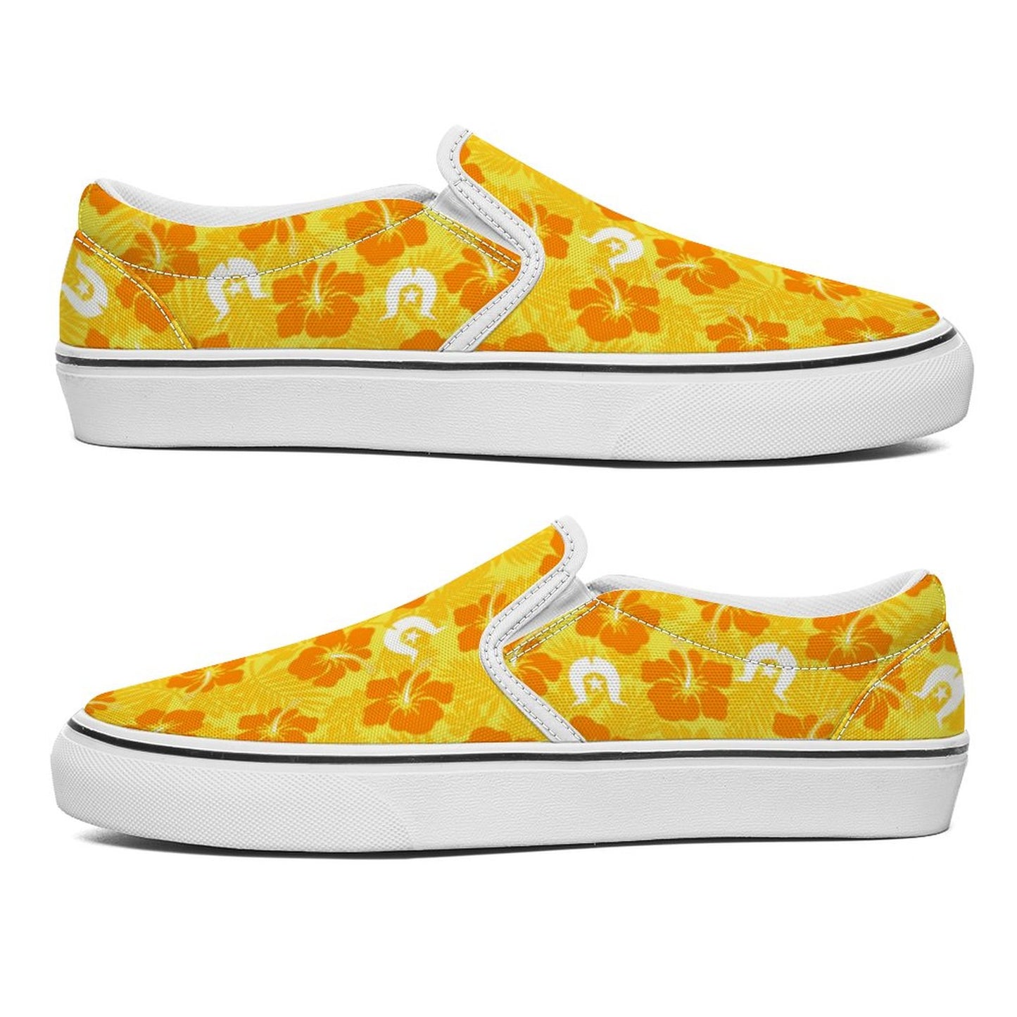 Hibiscus flowers with Dhari (Gold) on Canvas Shoes for Teenagers