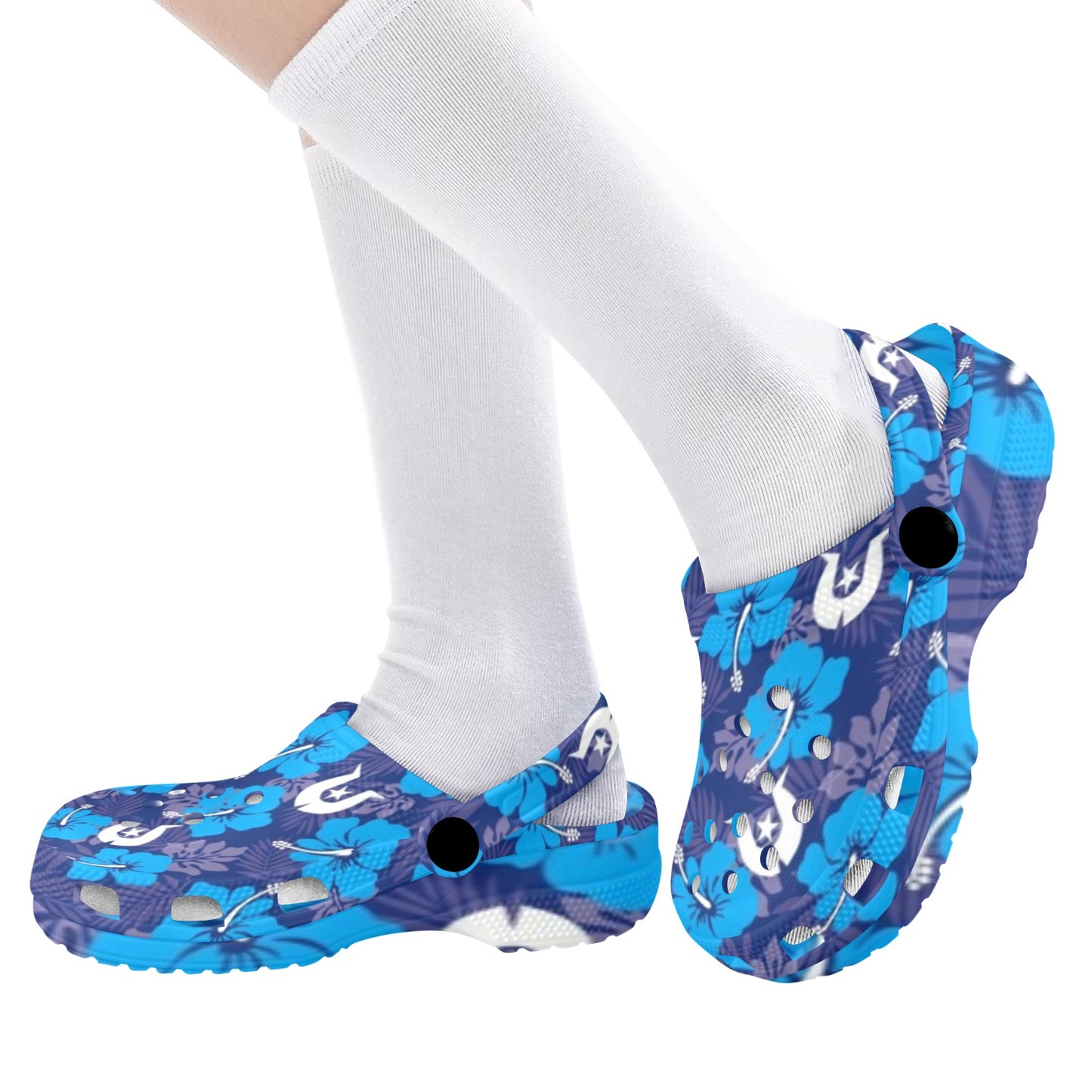 Hibiscus flowers with White Dhari (Royal blue) on Kids Clogs