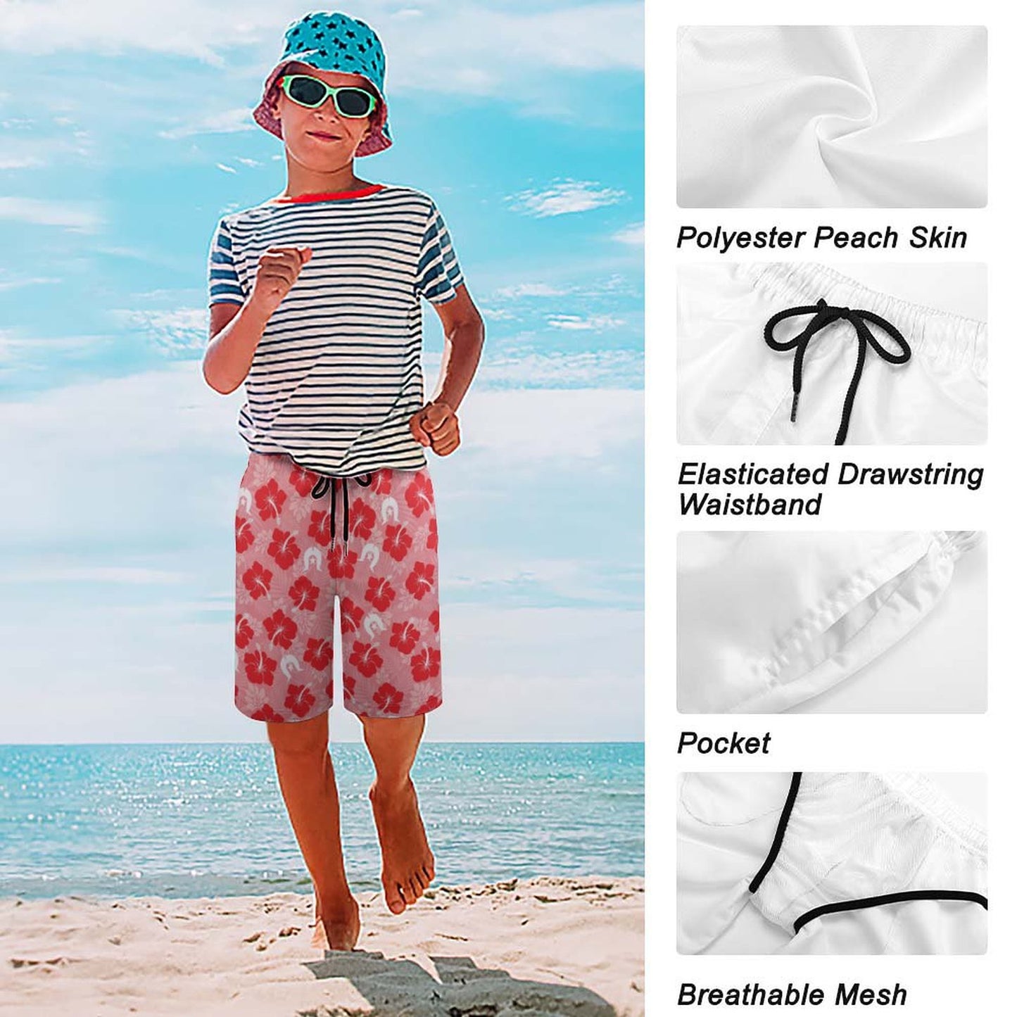 Hibiscus flowers with Dhari (Royal Pink) on Kid's Beach Pants