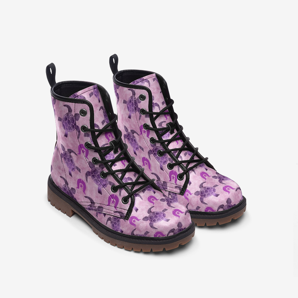 Purple Turtle Pattern on Casual Leather Lightweight Boots
