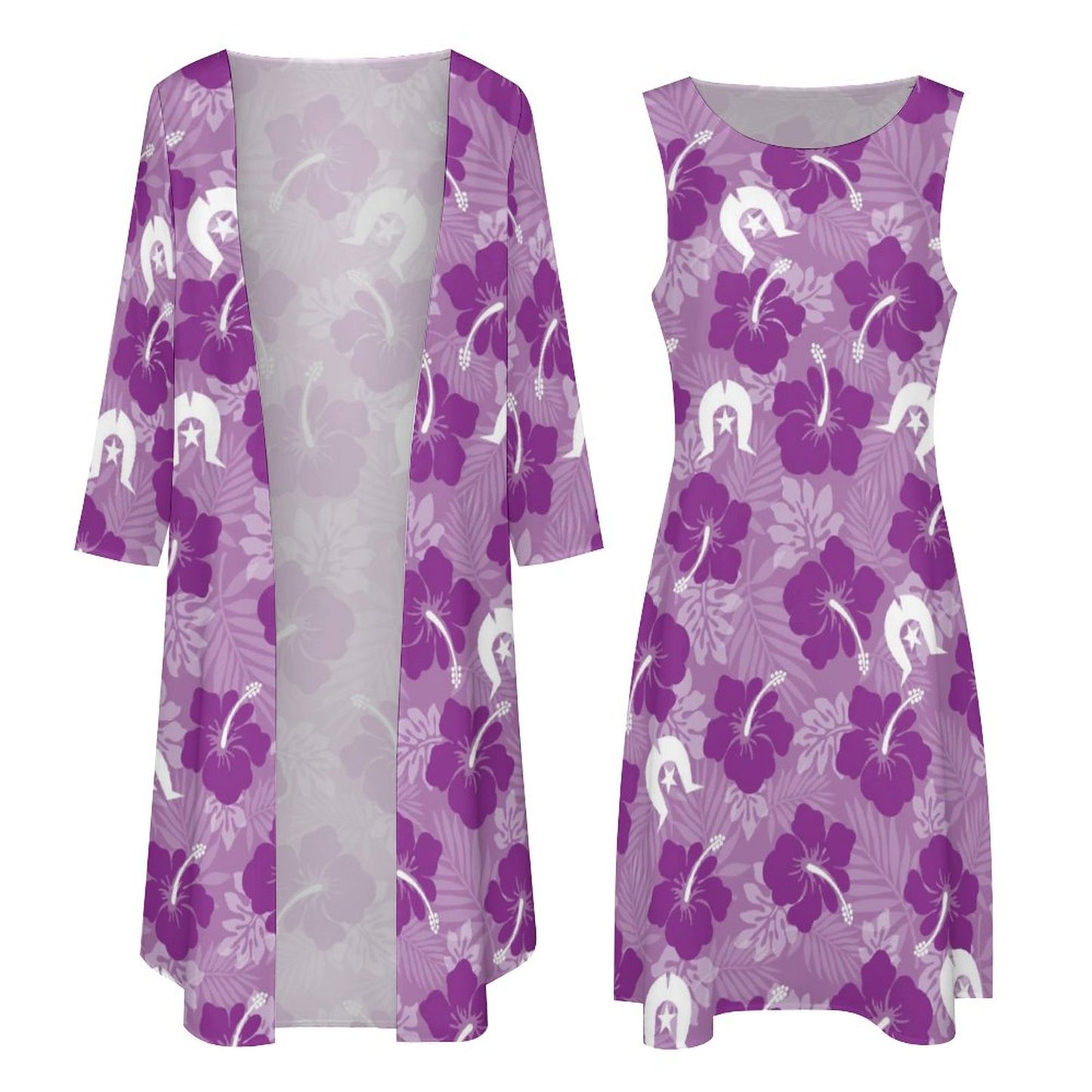 Hibiscus flowers with Dhari (Royal purple) on Long Dress Set