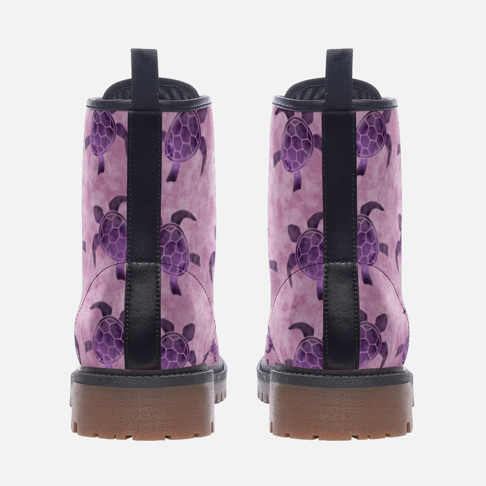 Purple Turtle Pattern on Casual Leather Lightweight Boots