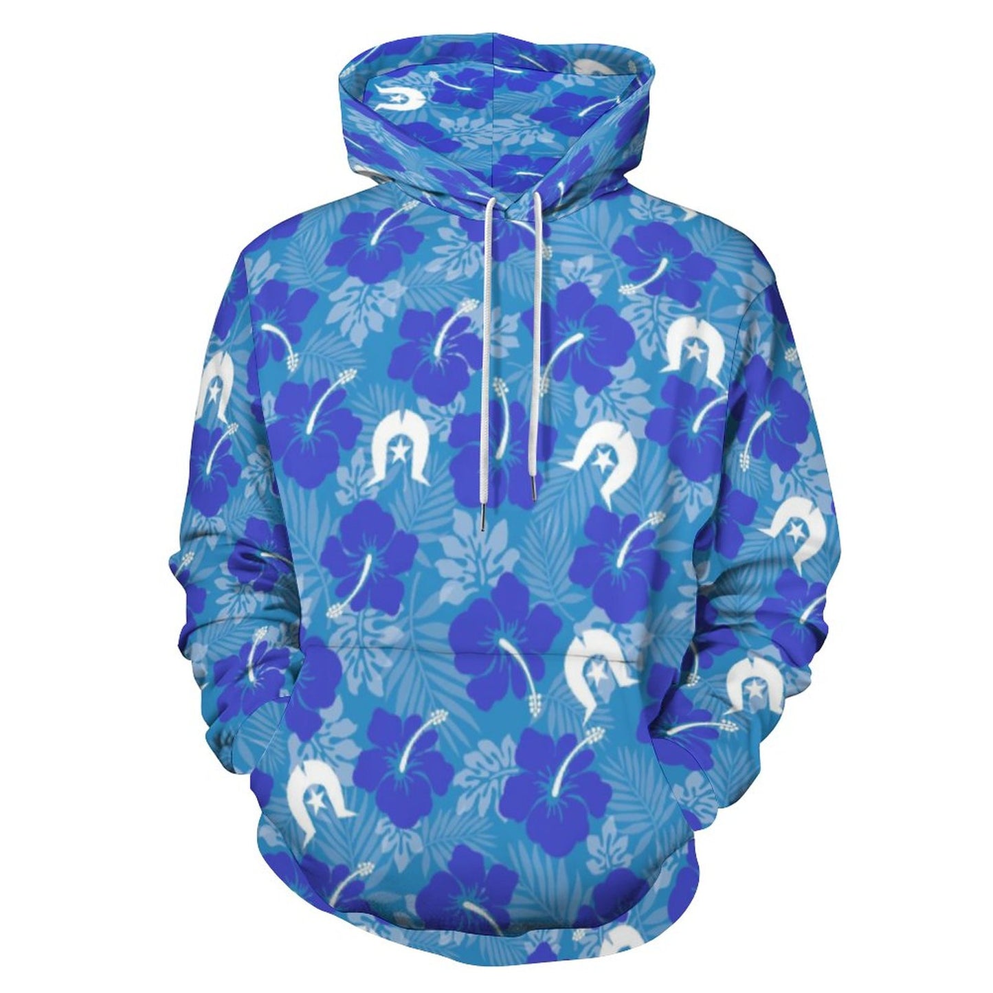 Hibiscus flowers with Dhari (Royal blue) on Men's Cool Hoodie with Double-layer Cap