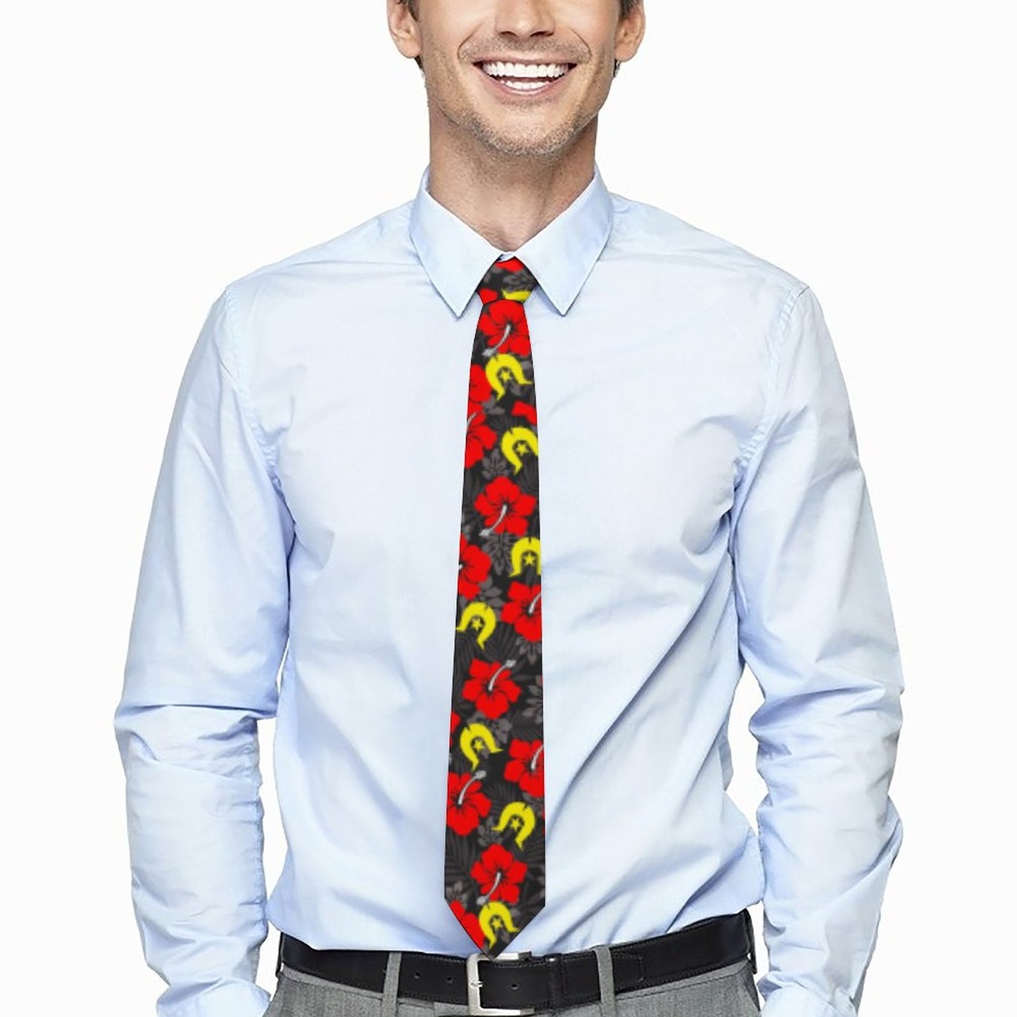 Royal Red Hibiscus with Yellow Dhari on Men's Formal Tie
