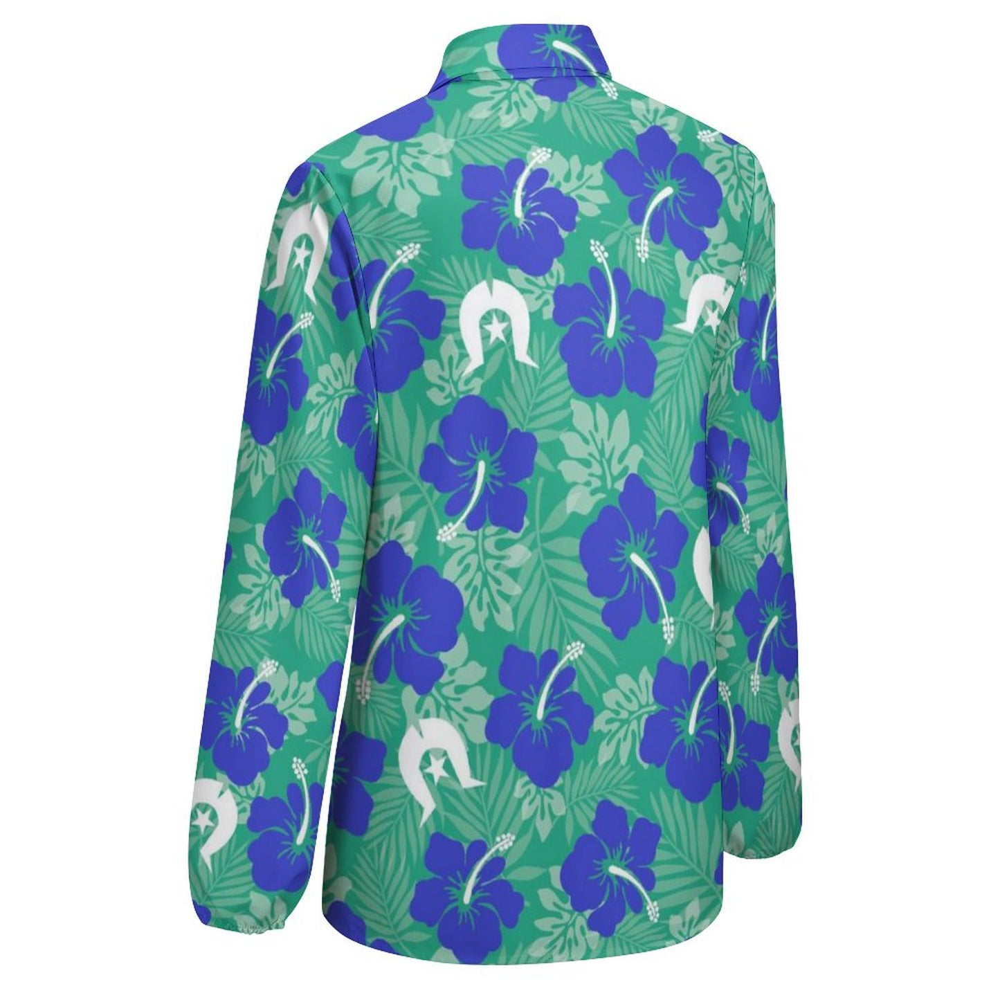 Royal Blue Hibiscus flowers with Dhari on Casual Long Sleeve Vintage Tour Shirt