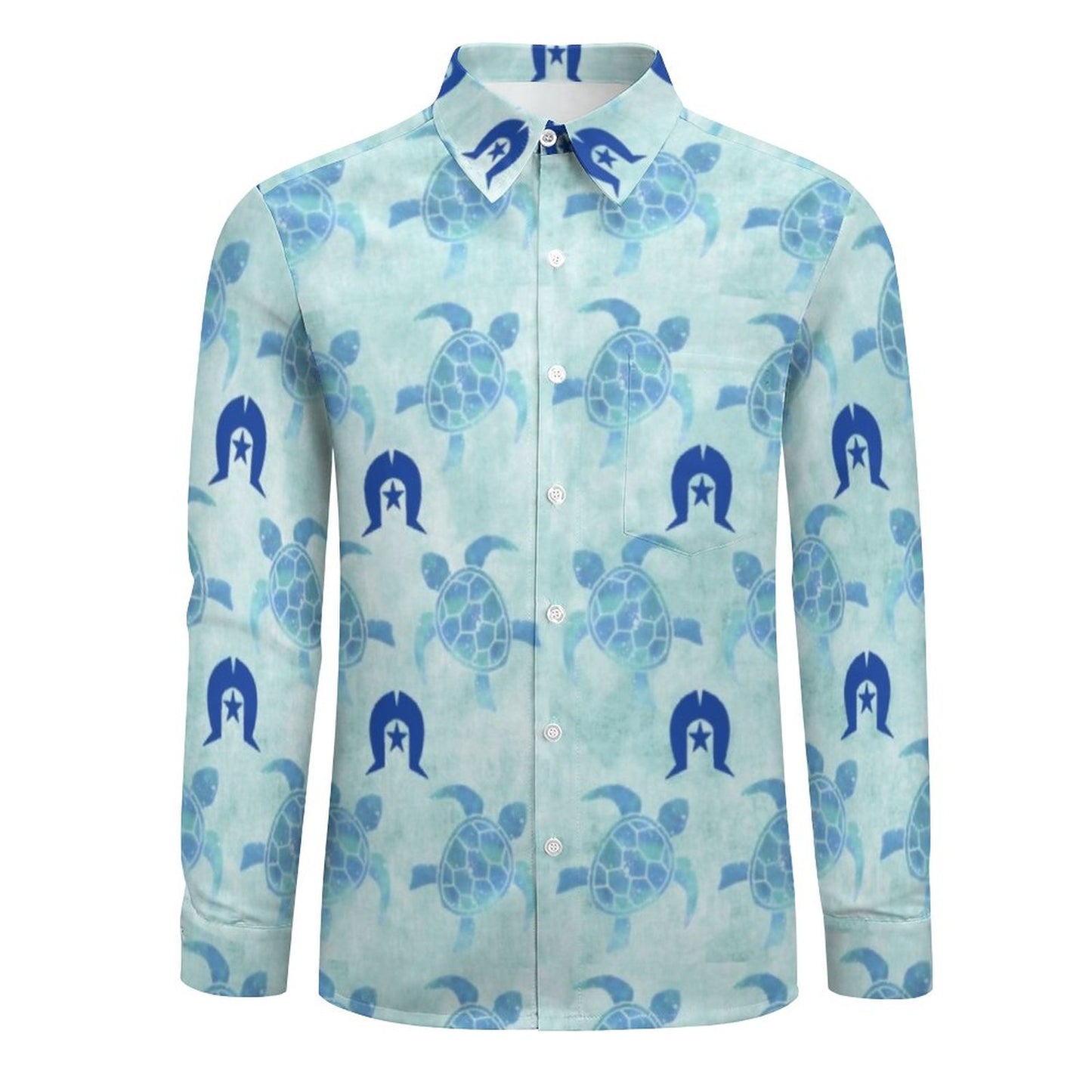 Blue Turtle Pattern on Men's Long Sleeve Shirt