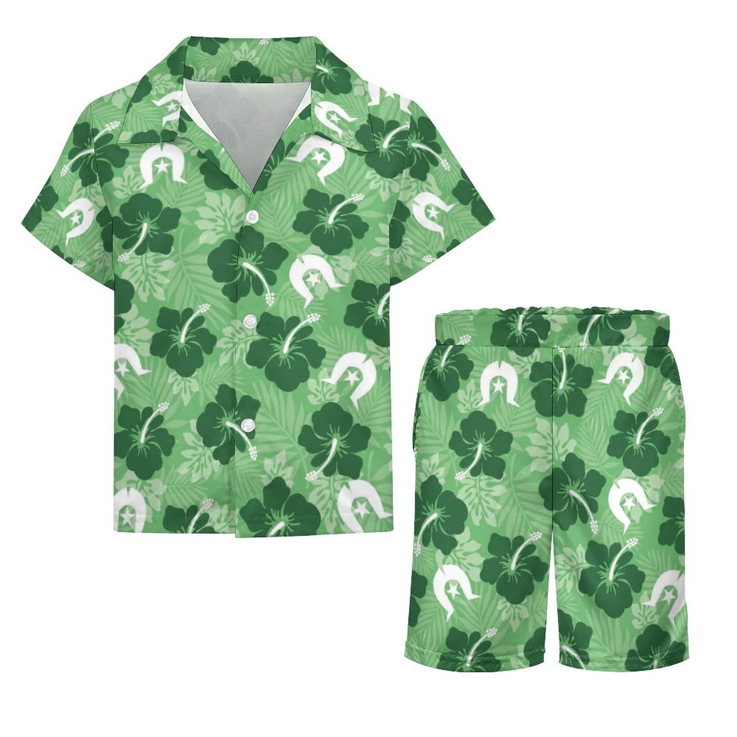 Hibiscus flowers with Dhari (Sea Grass Green) on Youth's/Kid's Casual Beach Outfit